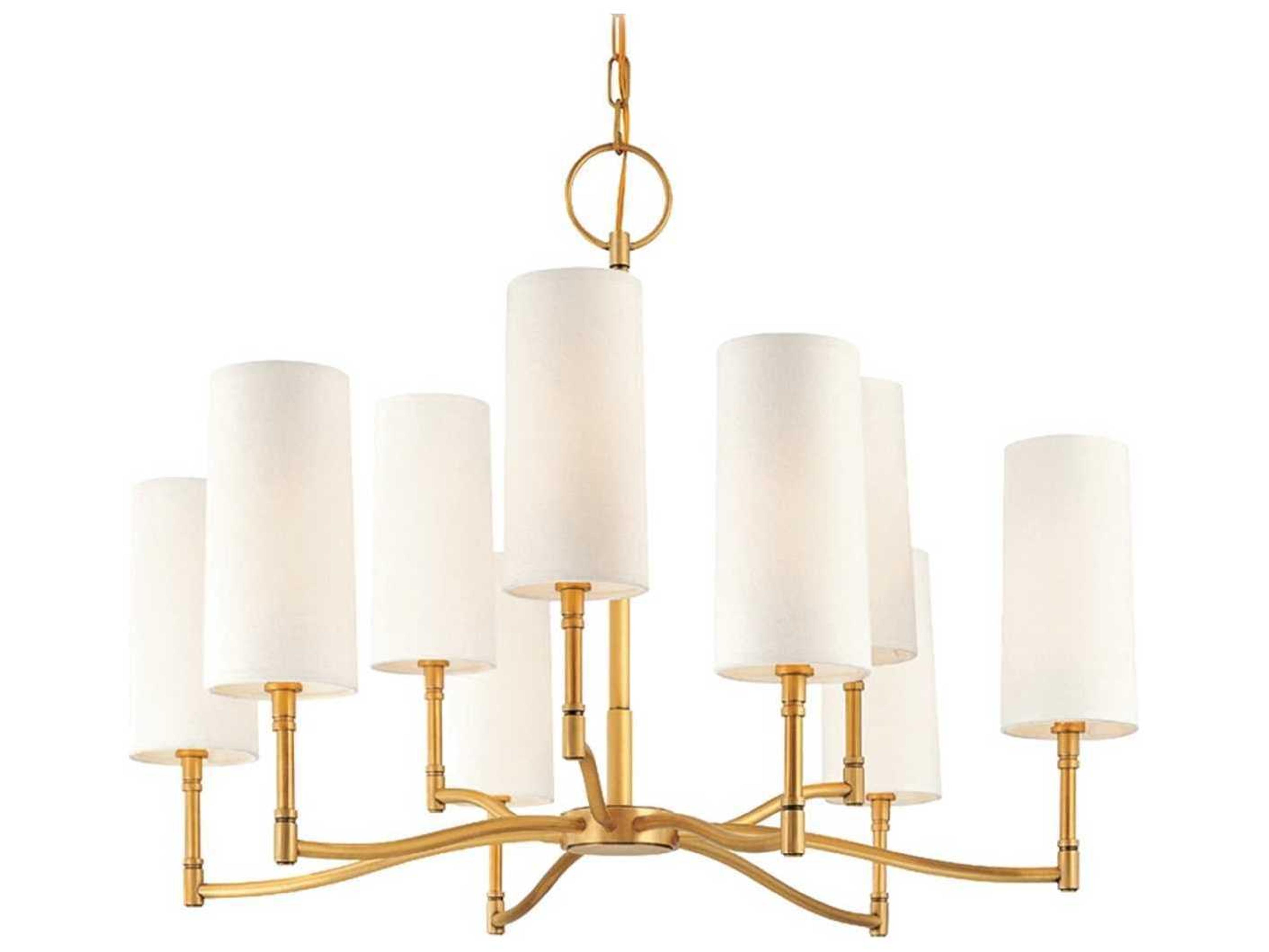Dillon 9-Light Aged Brass Off White Candelabra Cylinder Chandelier