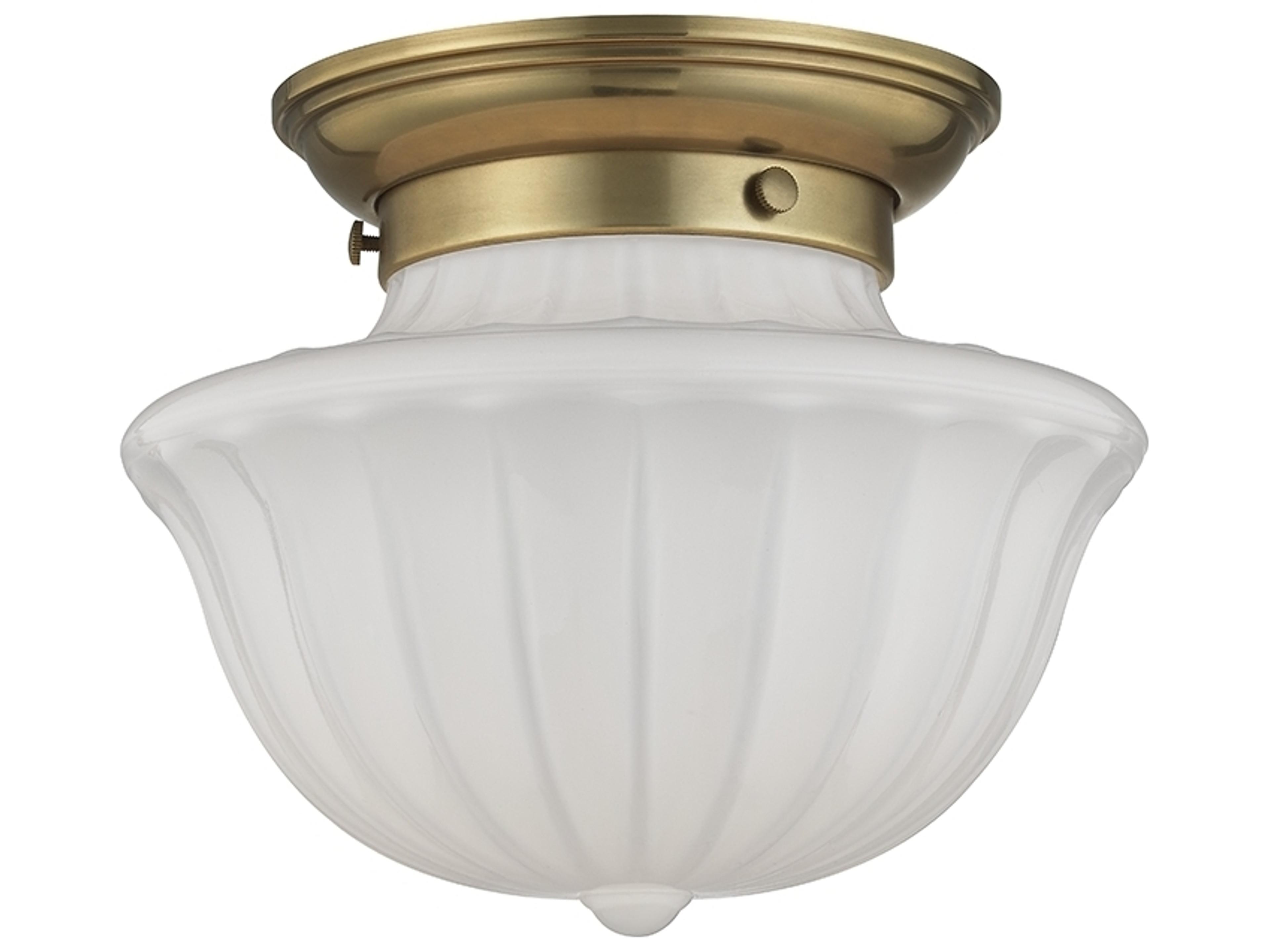 Dutchess 1-Light Aged Brass White Glass Semi Flush Mount