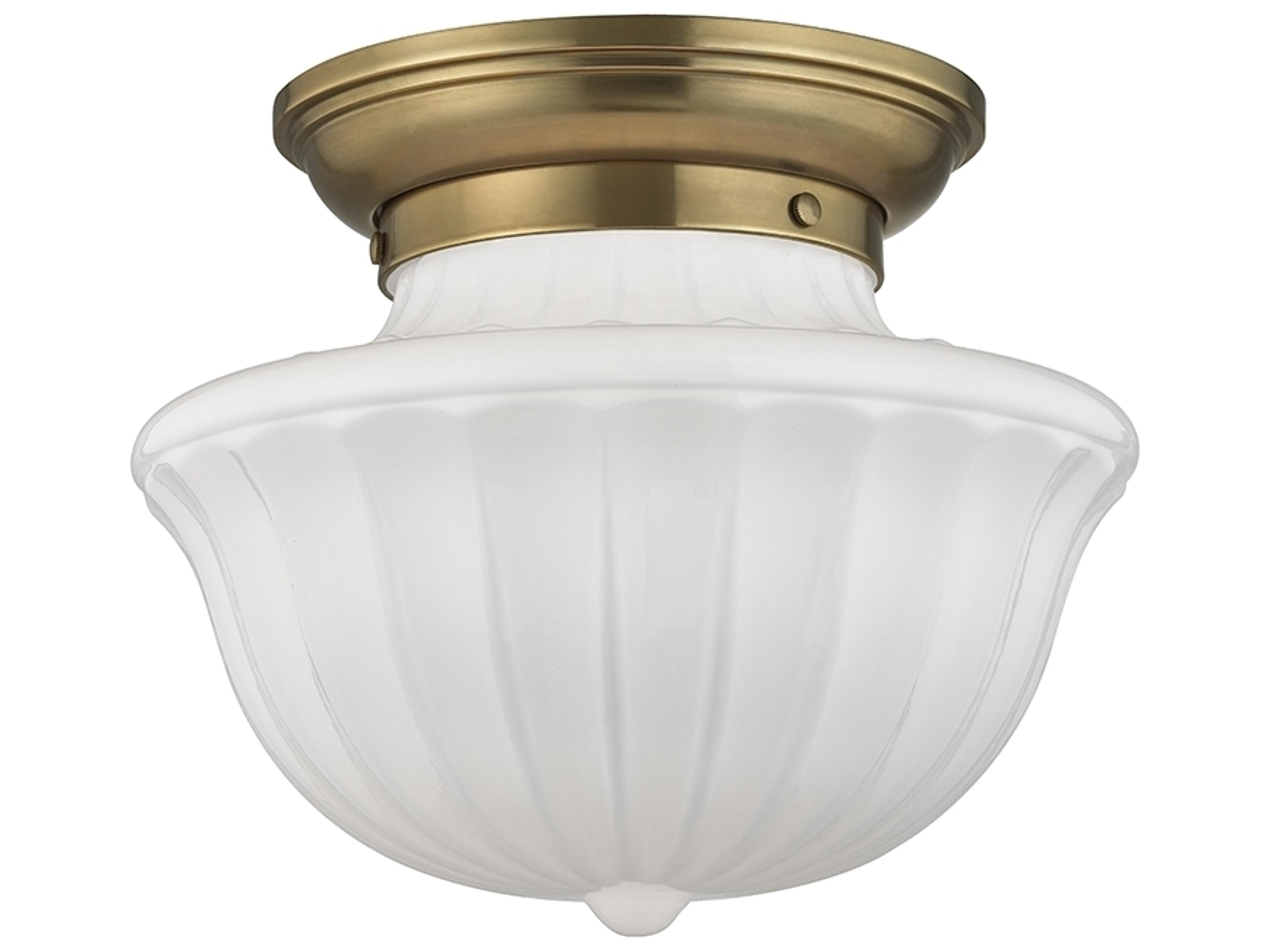 Dutchess 1-Light Aged Brass White Glass Semi Flush Mount