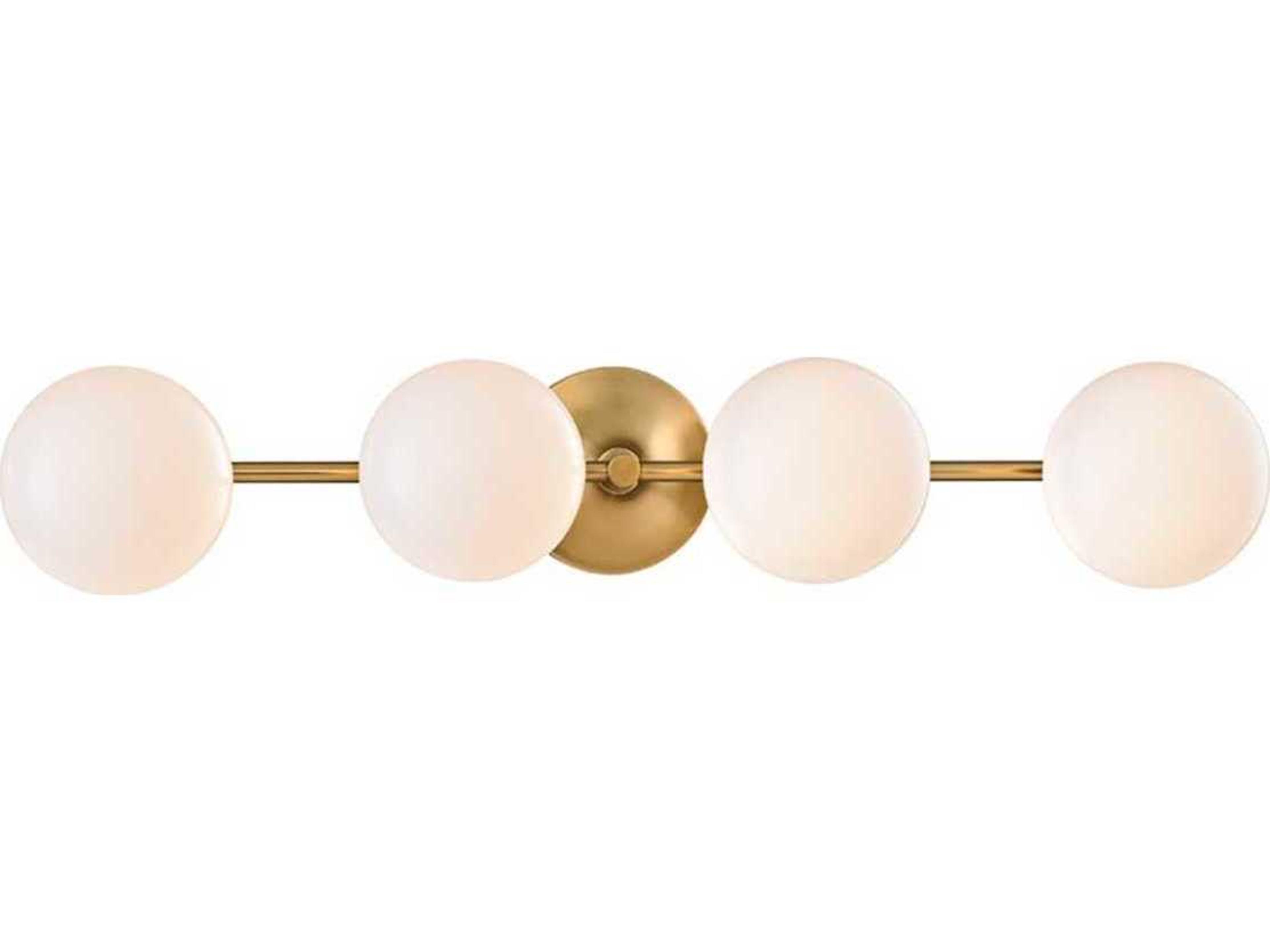 Fleming 4-Light Aged Brass Off White Glass LED Vanity Light