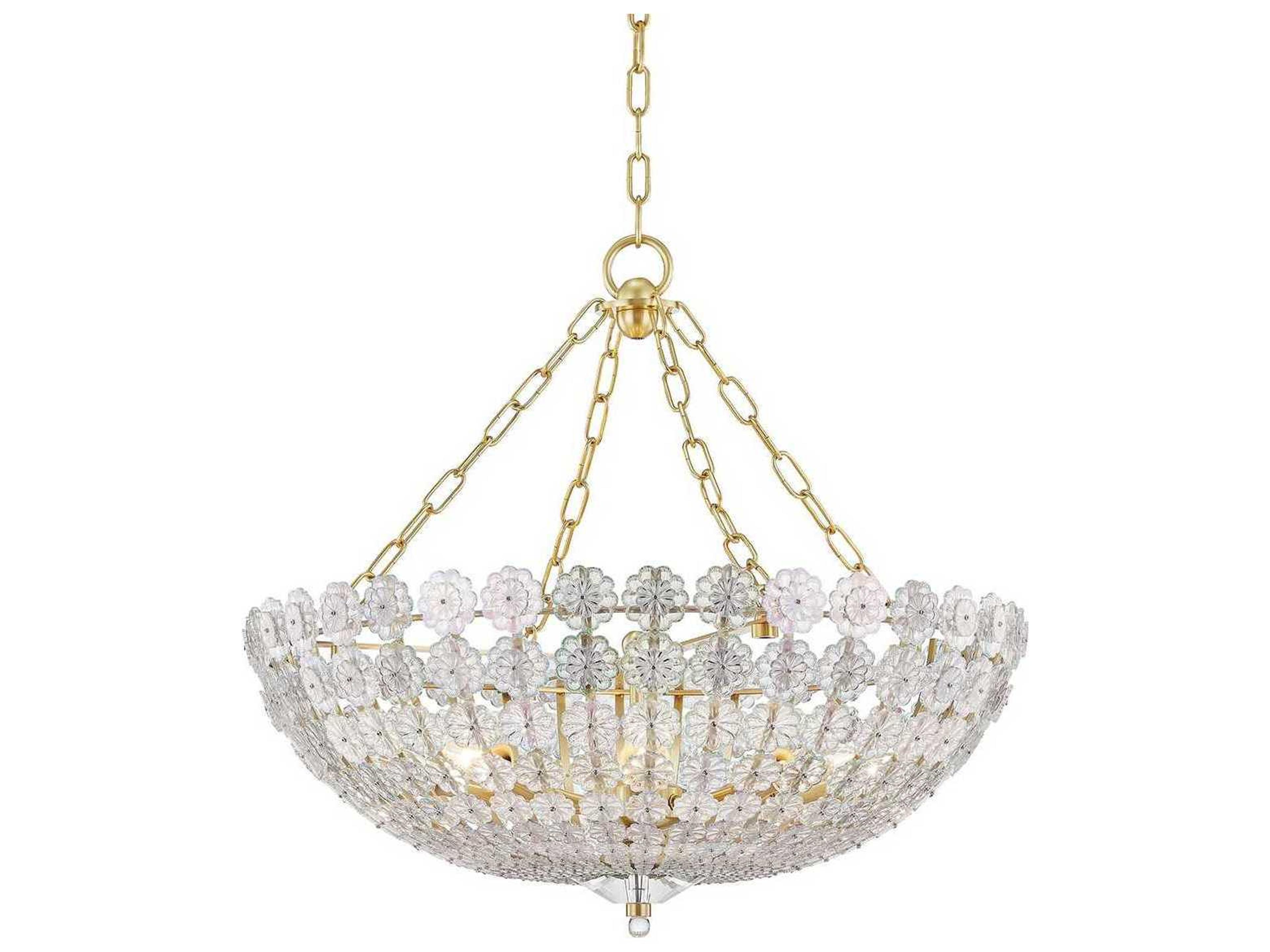 Hudson Valley Floral Park 8-Light Aged Brass Glass Bowl Pendant