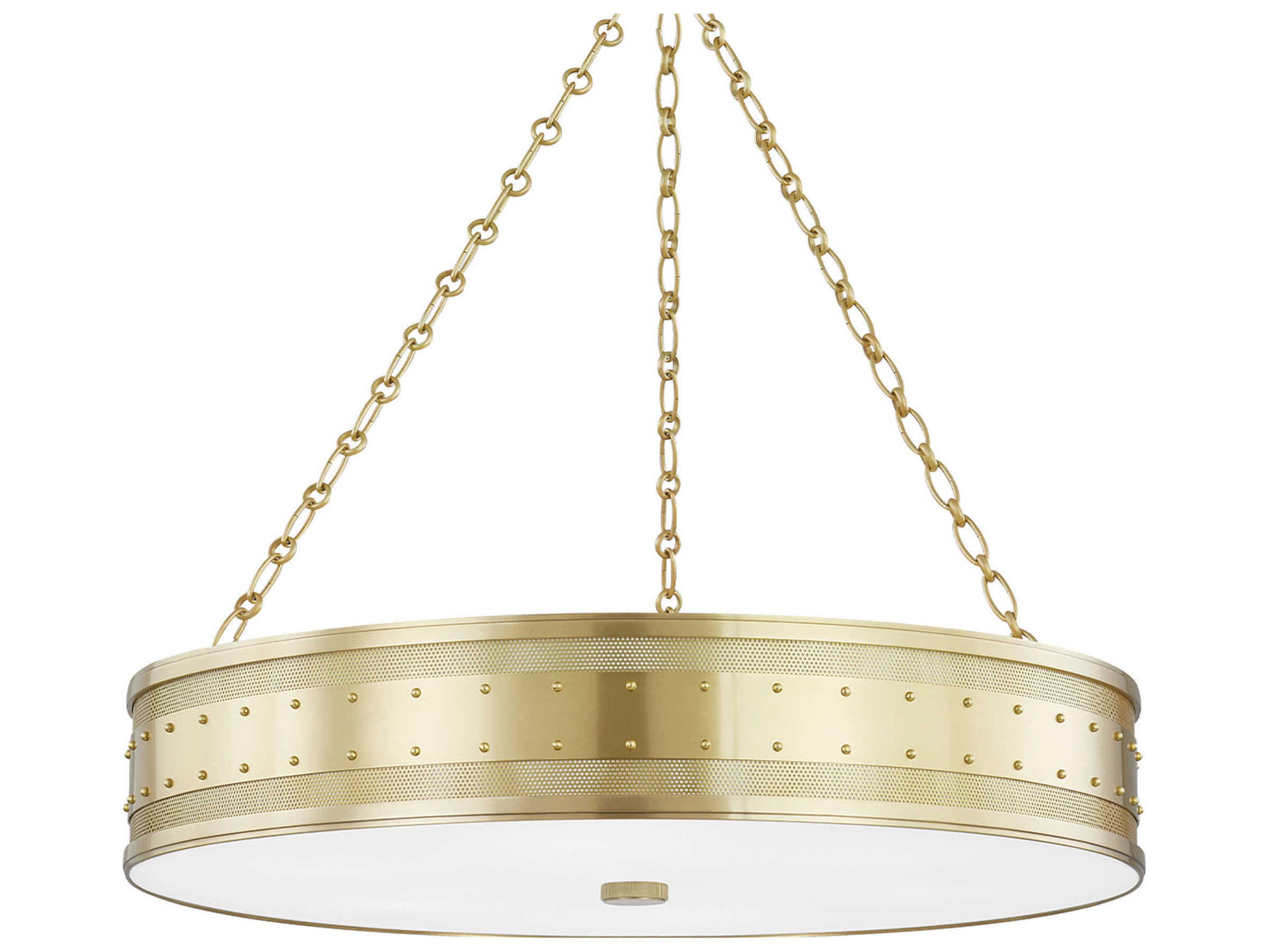Gaines 6-Light Aged Brass Glass LED Drum Pendant