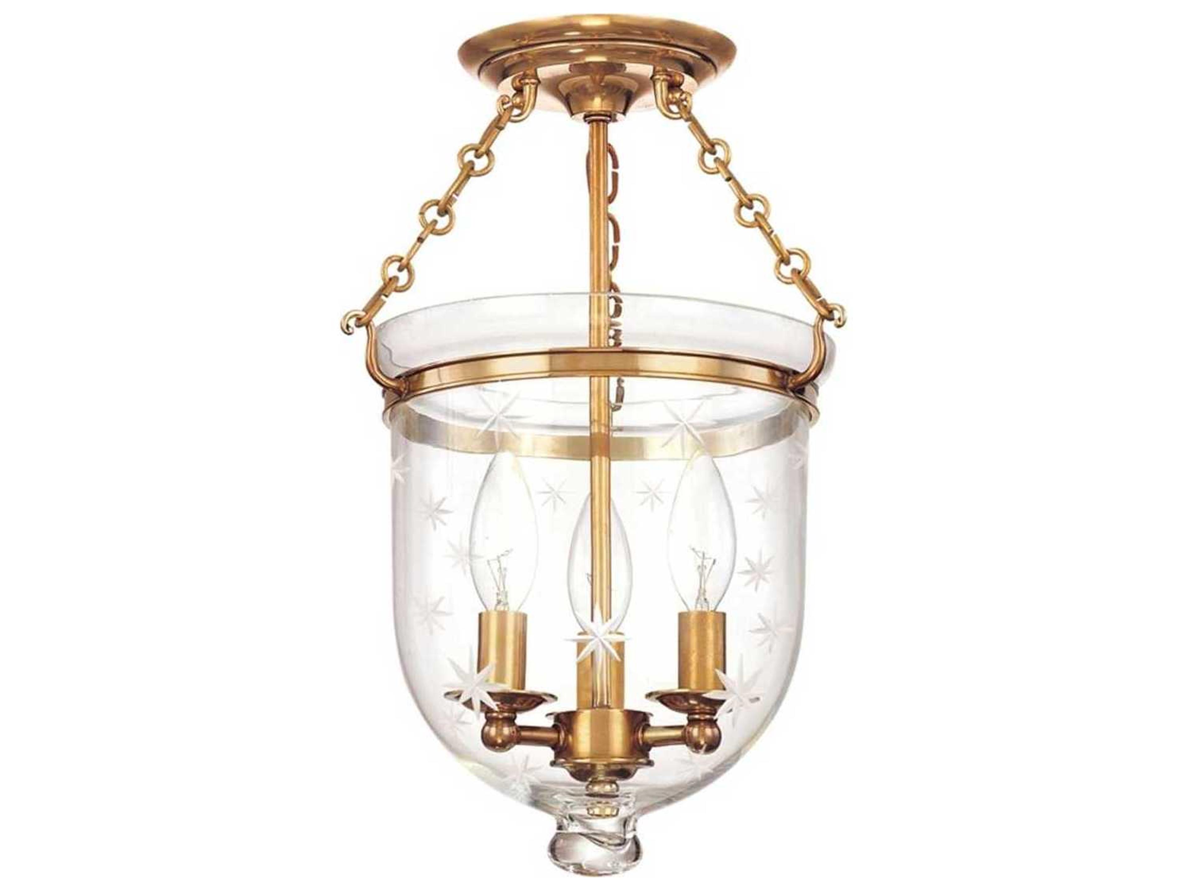 Hampton 3-Light Aged Brass Clear Glass Semi Flush Mount