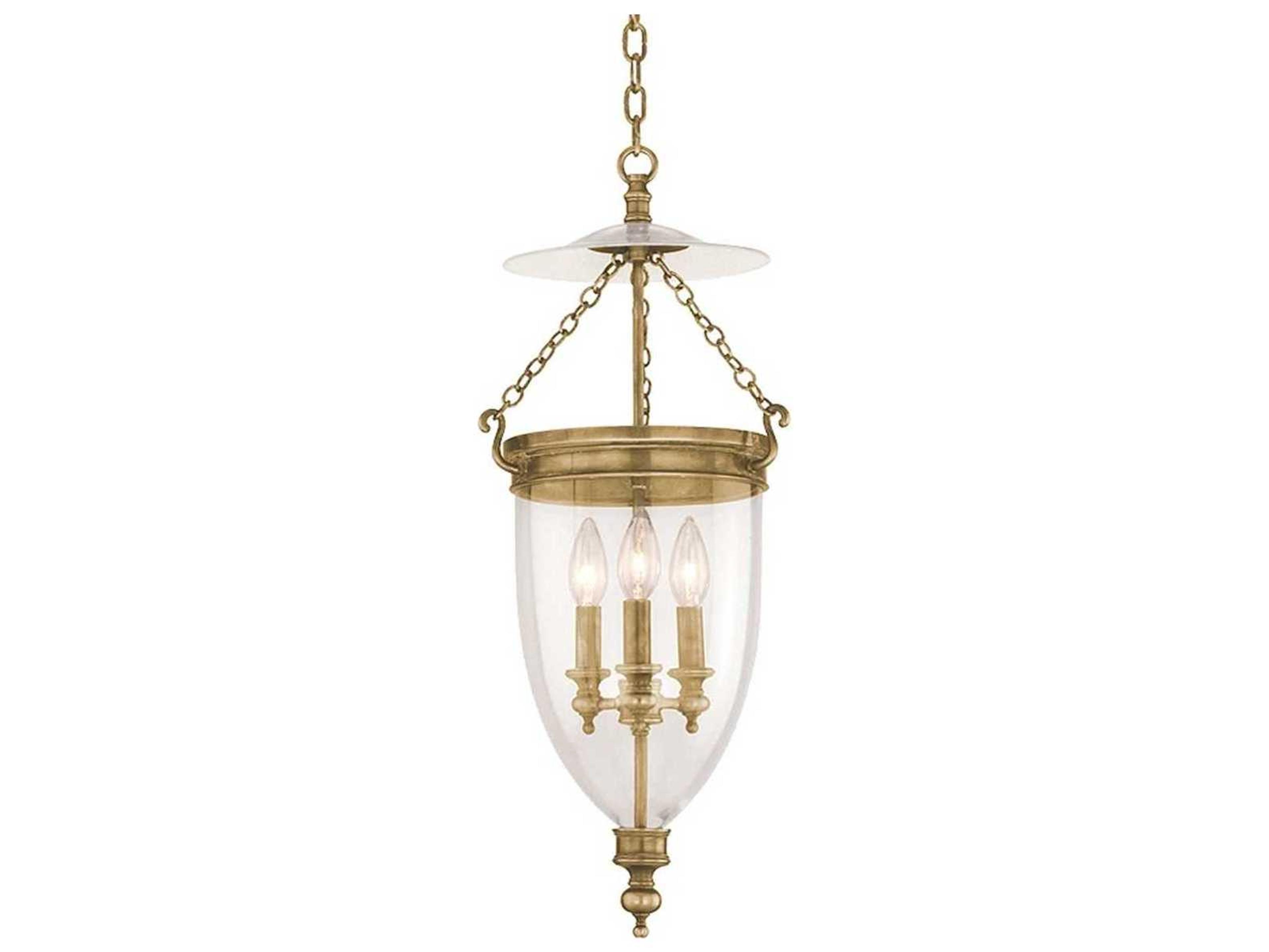 Hudson Valley Hanover 3-Light Aged Brass Clear Glass Bell Mini Pendant