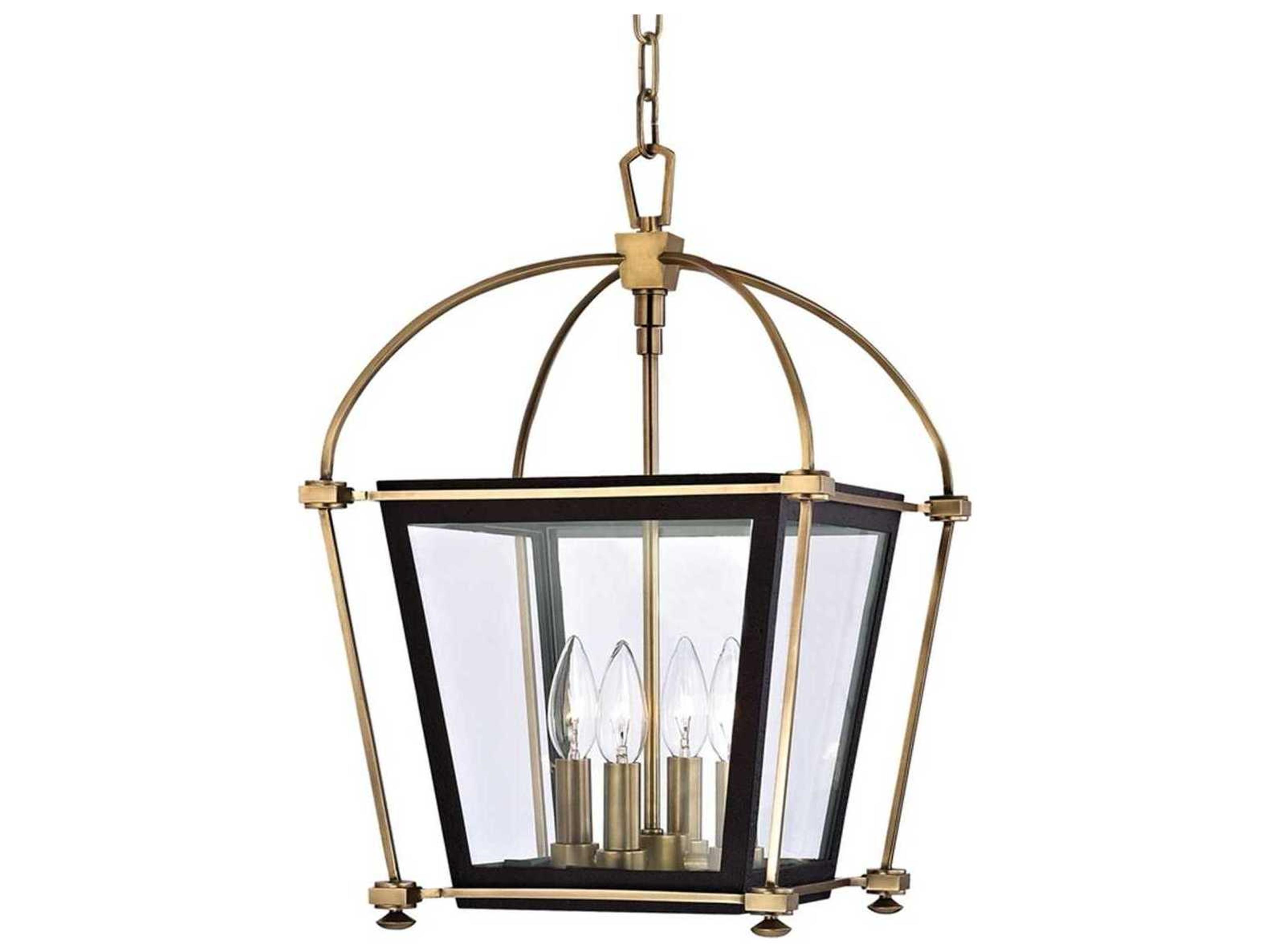 Hollis 4-Light Aged Brass Clear Glass Candelabra Lantern Chandelier