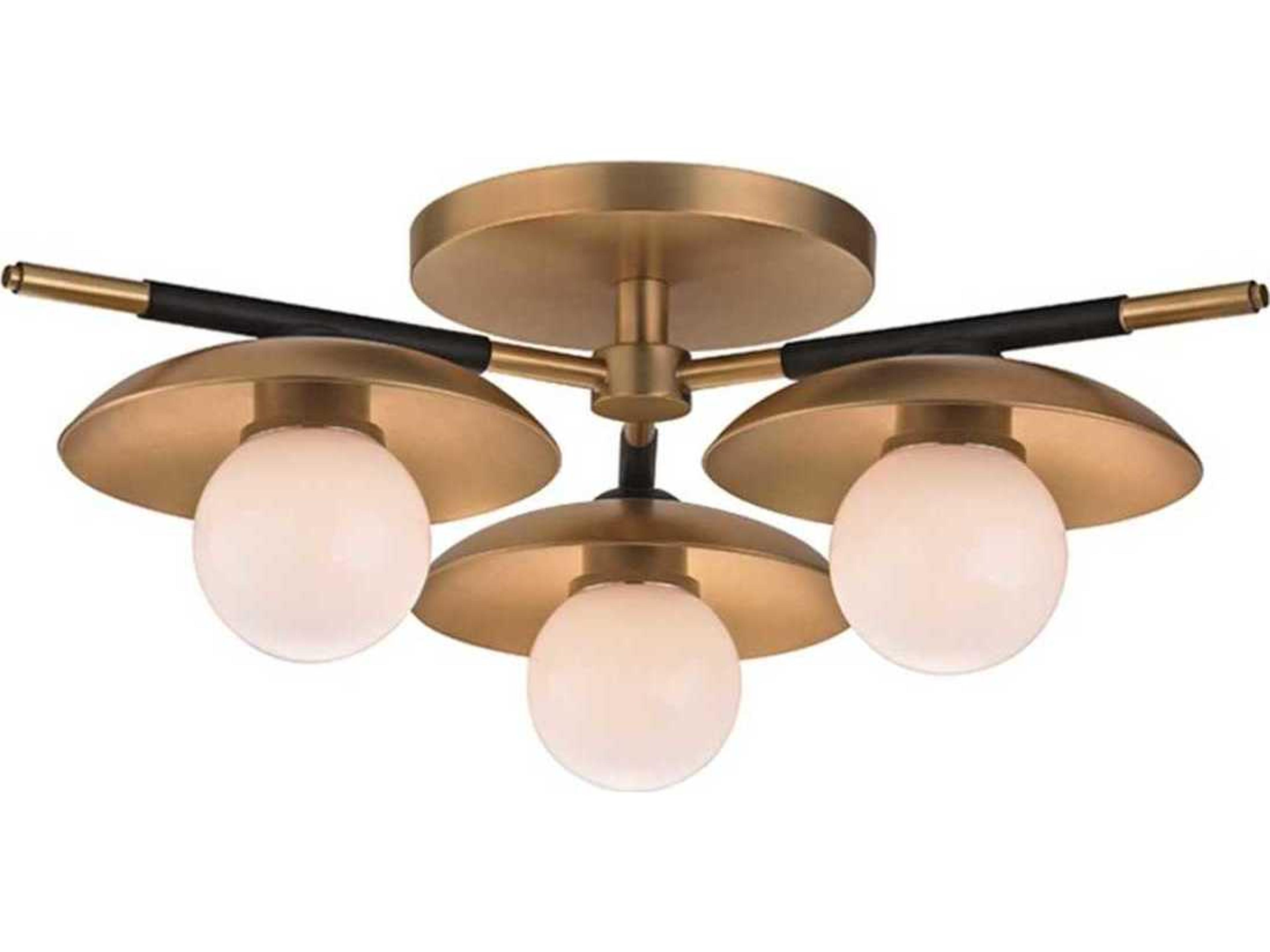 Julien 3-Light Aged Brass Yellow Glass LED Globe Round Semi Flush Mount