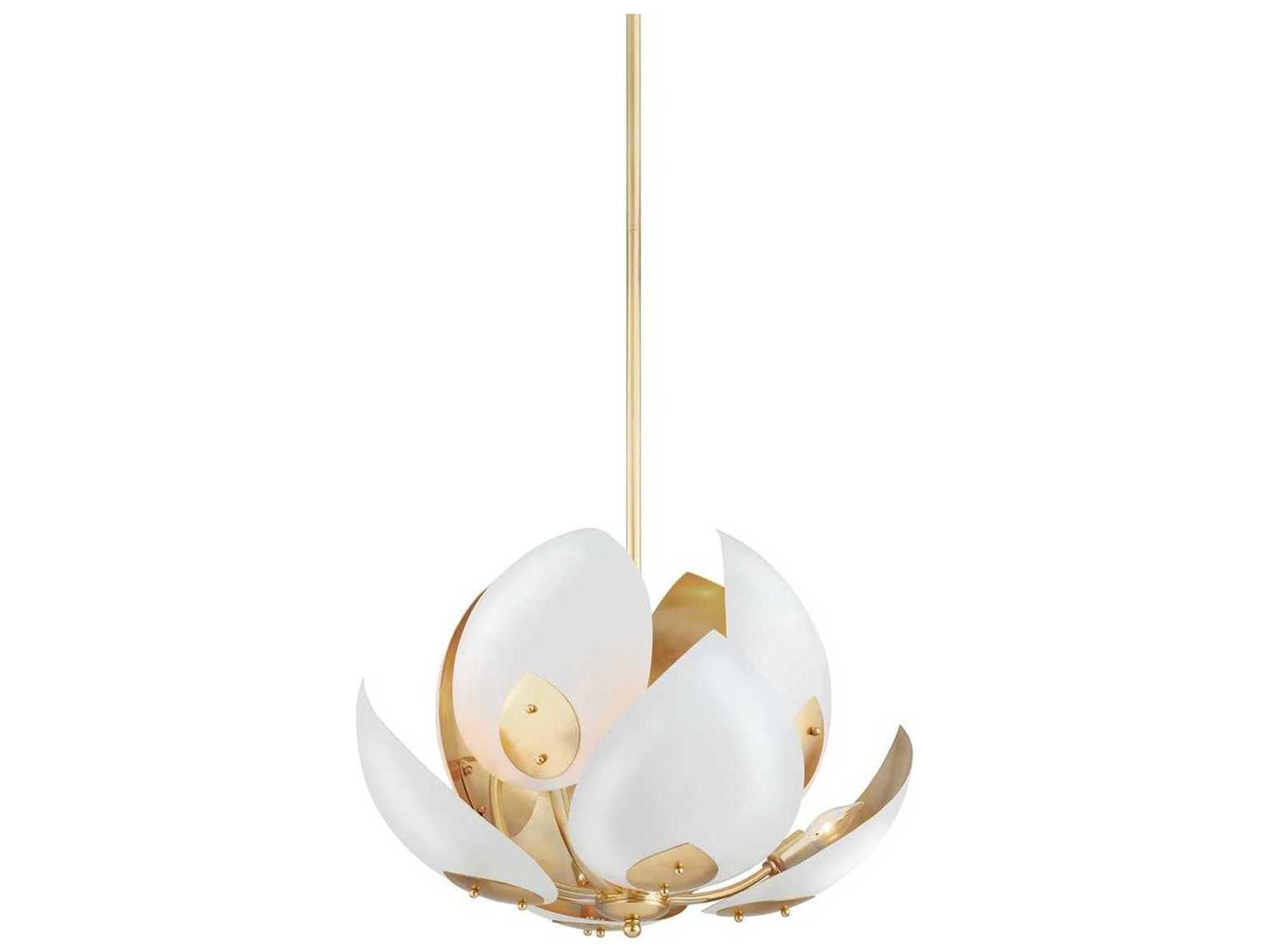 Lotus 8-Light Gold Leaf White Pendant