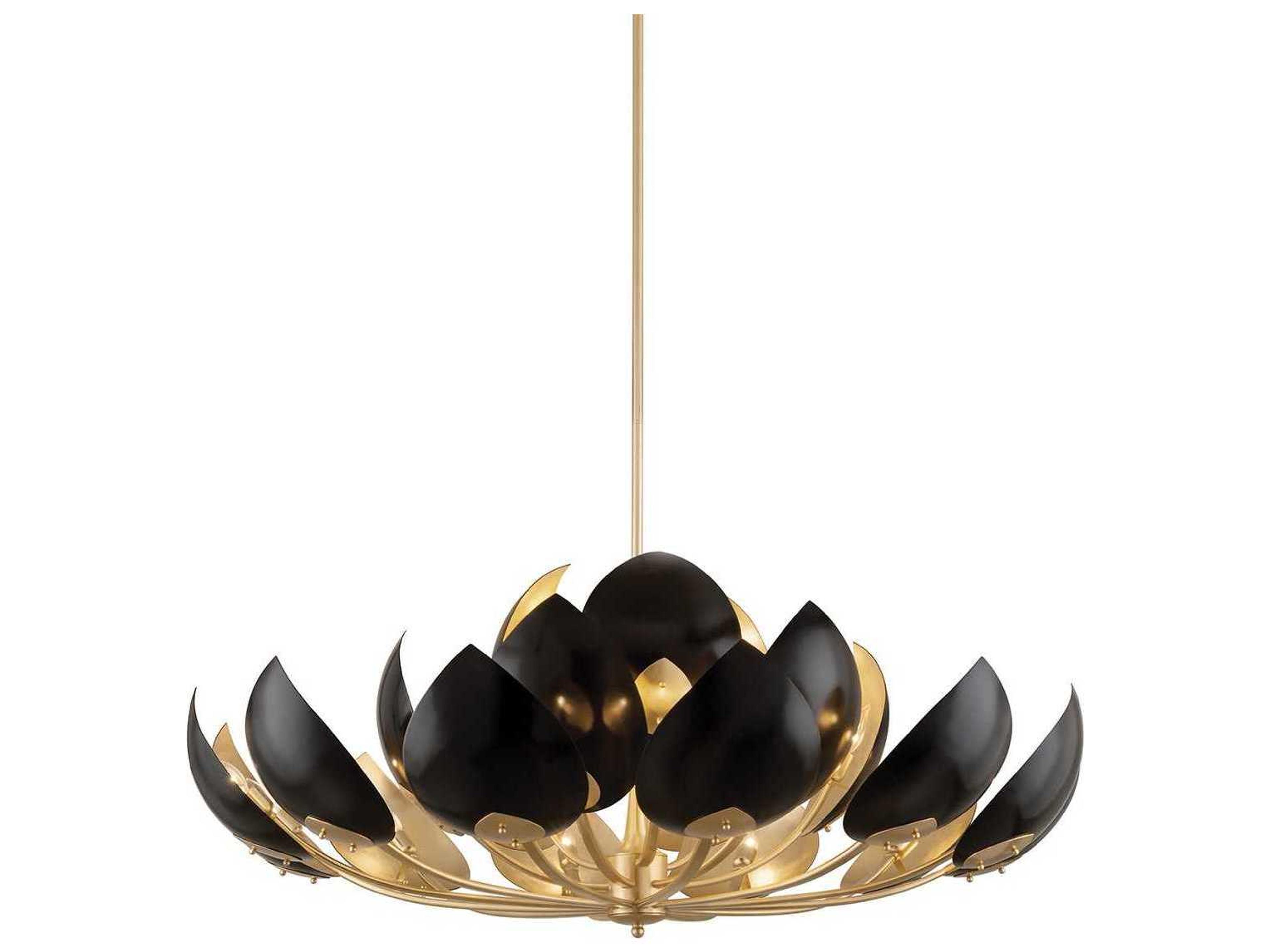 Lotus 21-Light Gold Leaf Black Pendant
