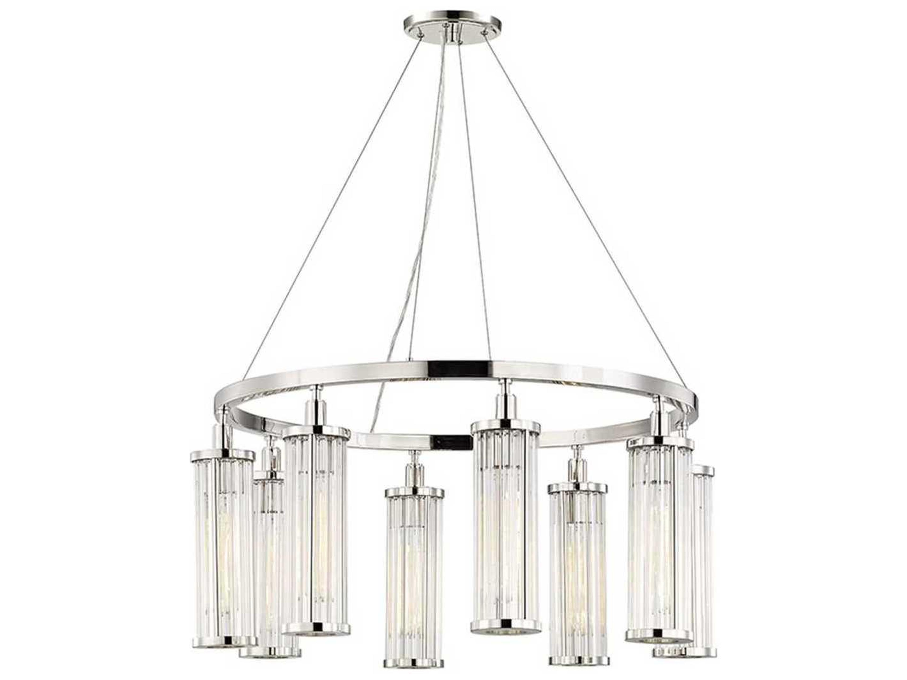 Marley 8-Light Polished Nickel Clear Glass Cylinder Round Chandelier