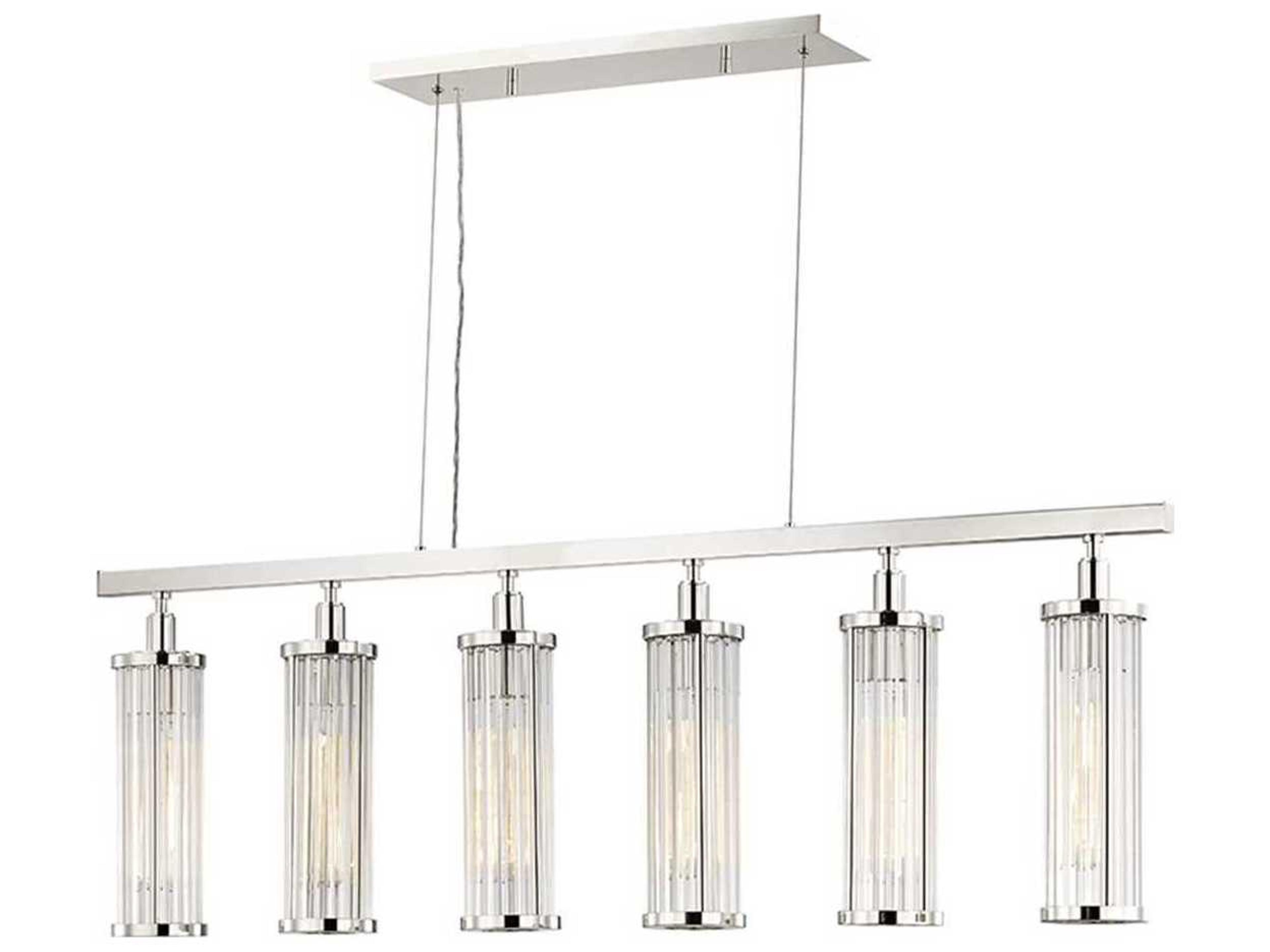 Marley 6-Light Polished Nickel Clear Glass Cylinder Island Pendant
