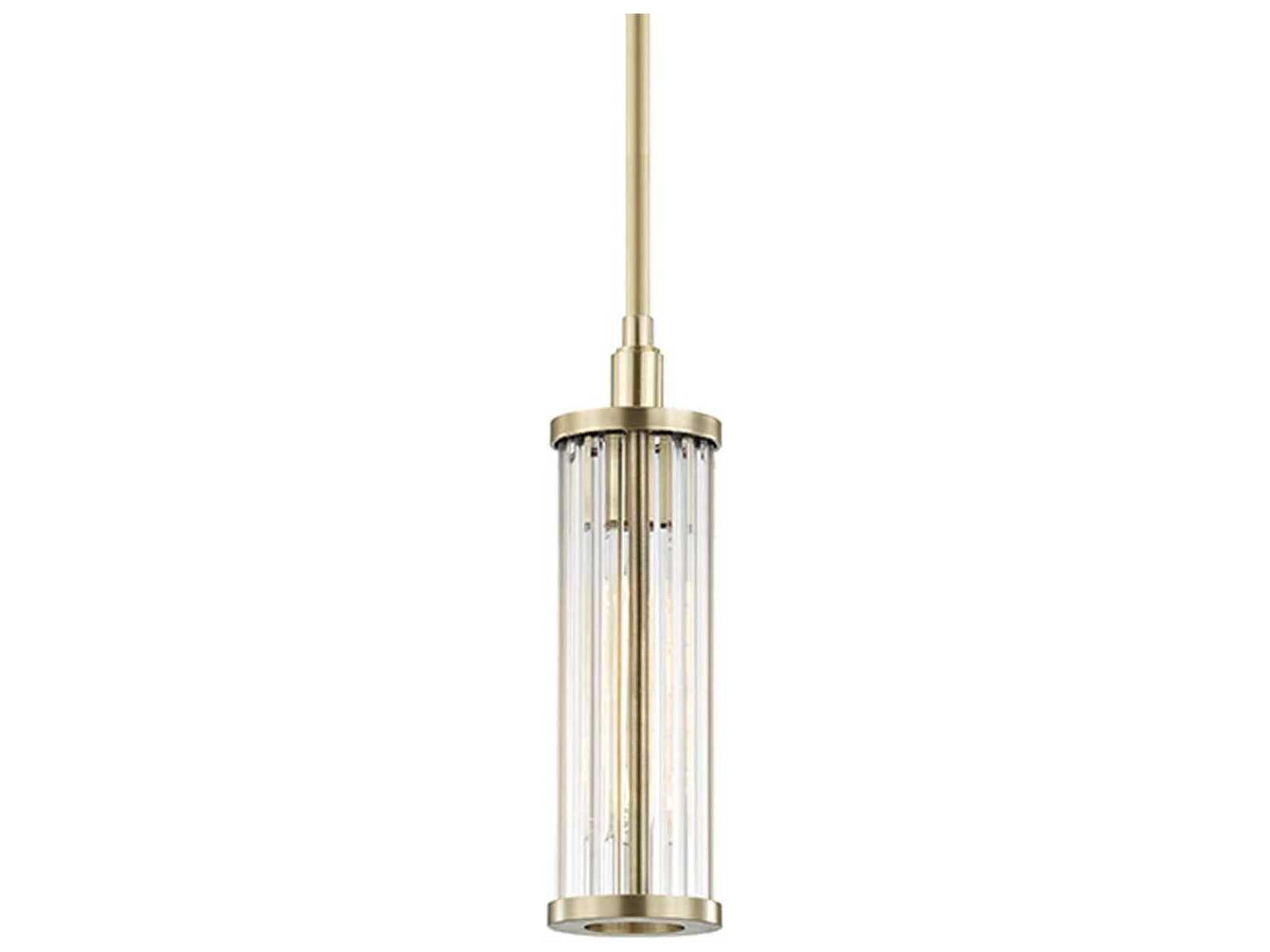 Marley 1-Light Aged Brass Clear Glass Cylinder Mini Pendant