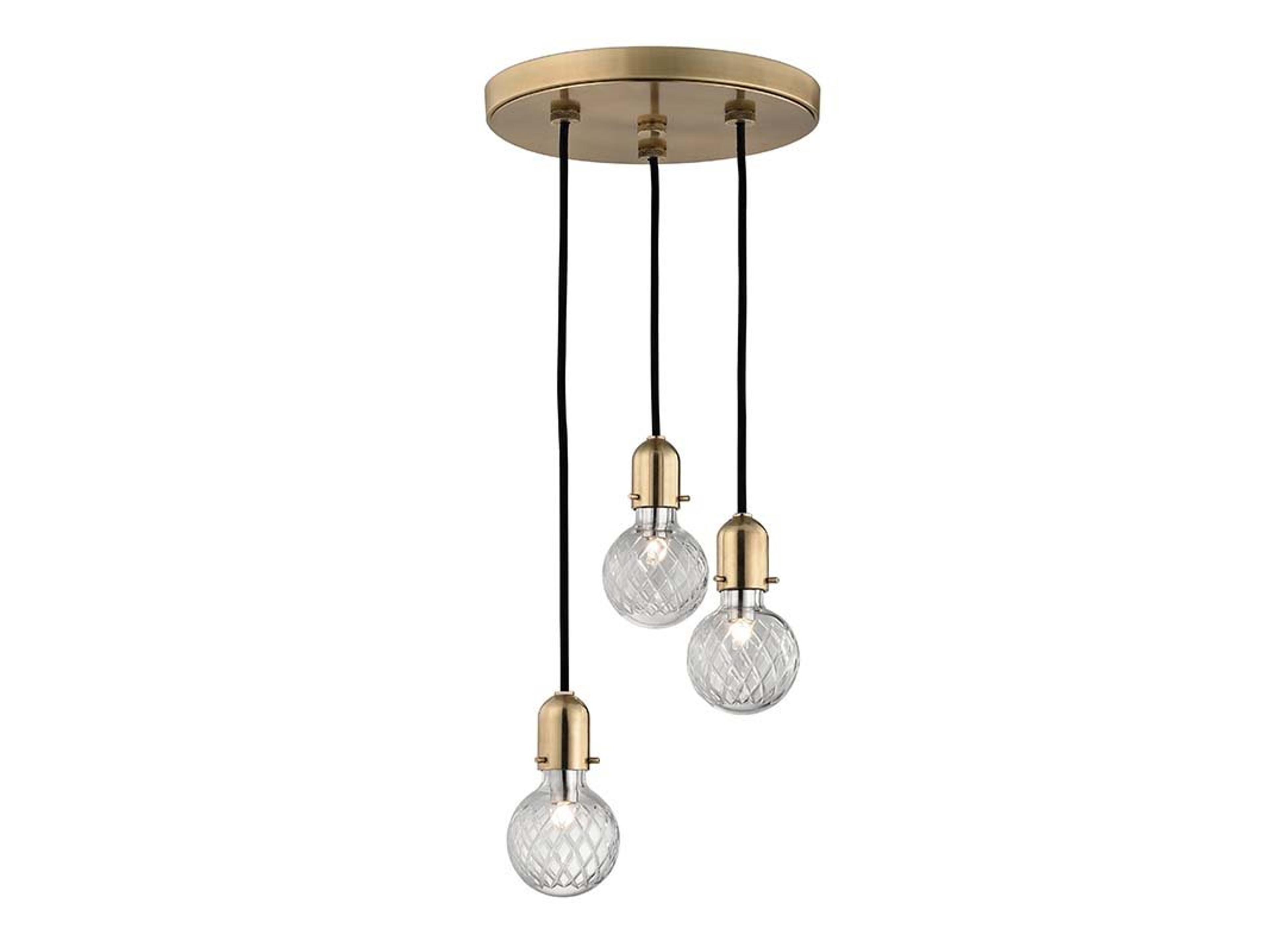 Marlow 3-Light Aged Brass Clear Glass Round Mini Pendant