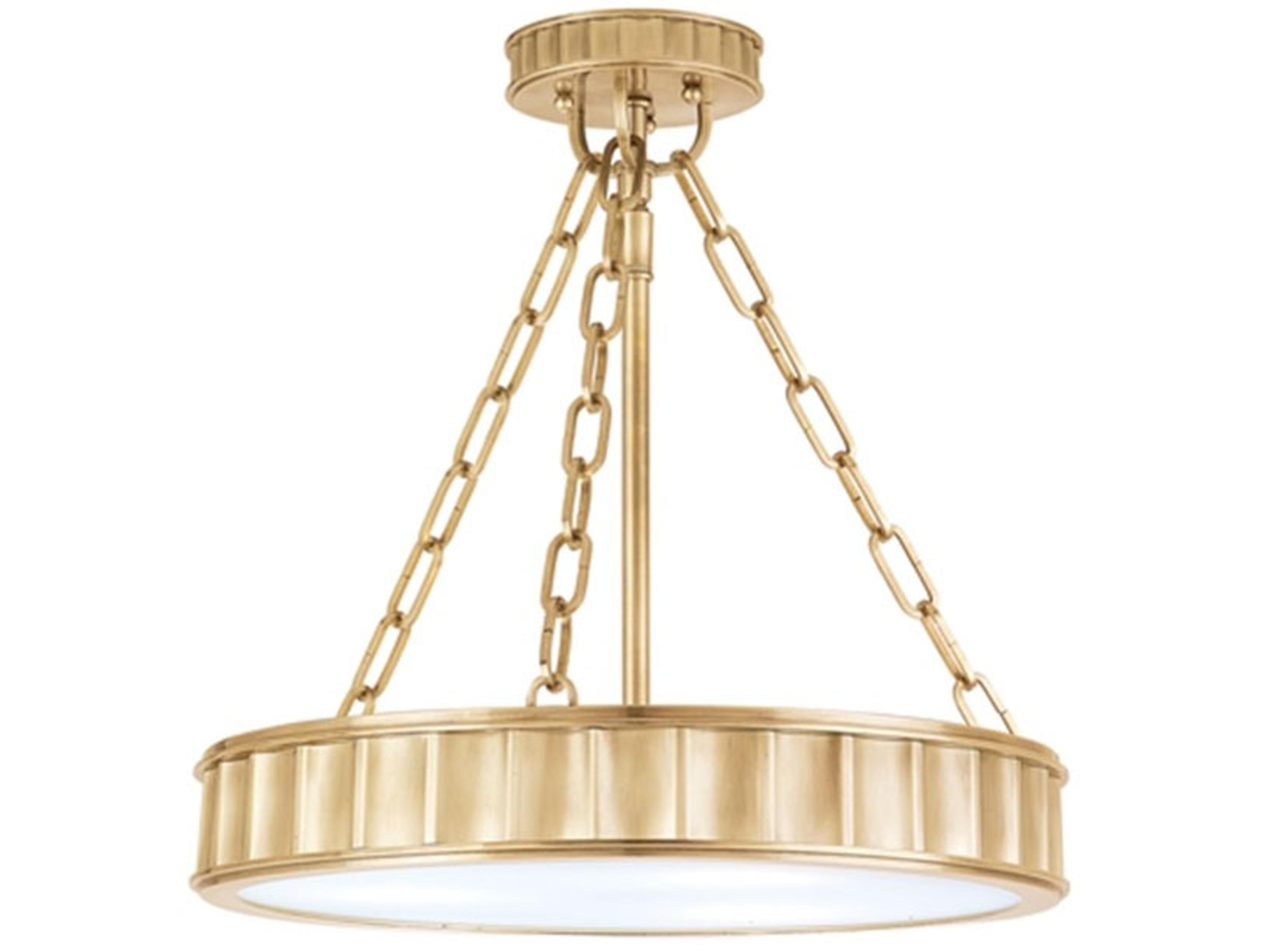 Hudson Valley Middlebury 3-Light Aged Brass White Glass Drum Semi Flush Mount