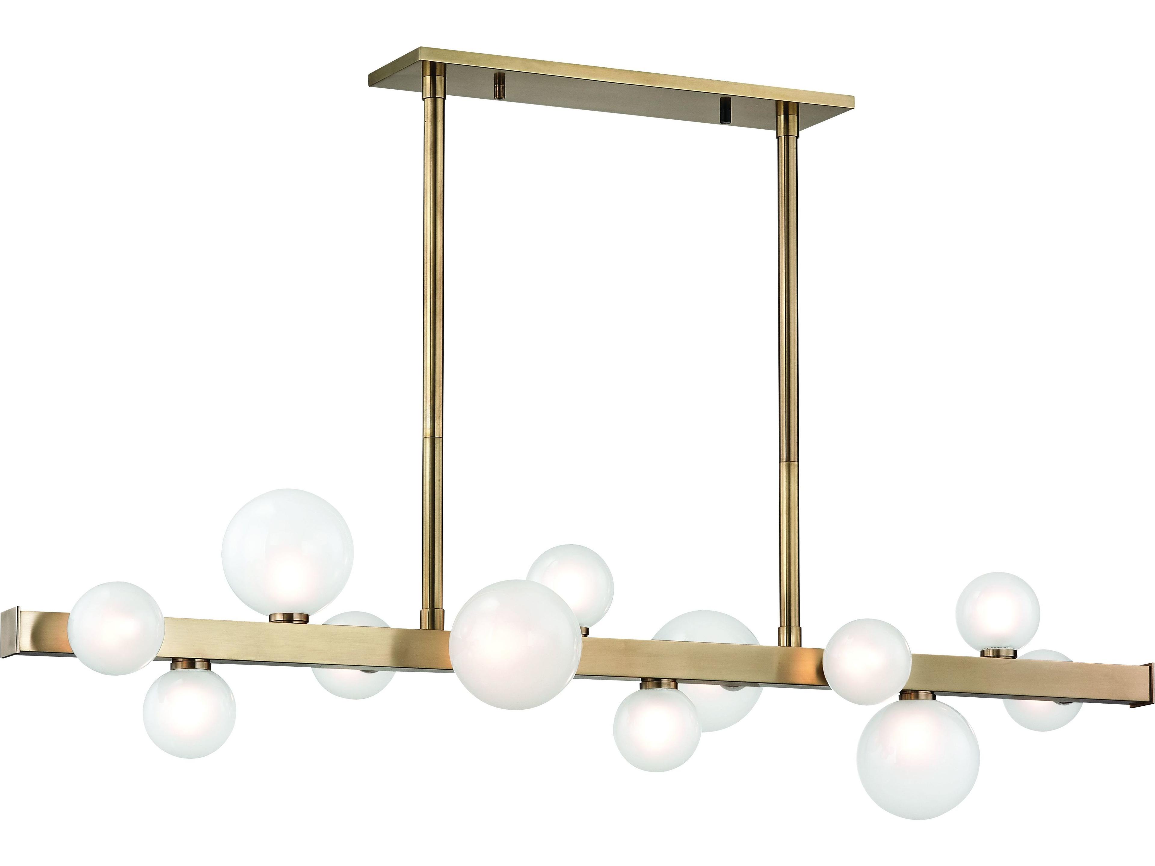 Mini Hinsdale 12-Light Aged Brass White Glass LED Globe Linear Island Pendant