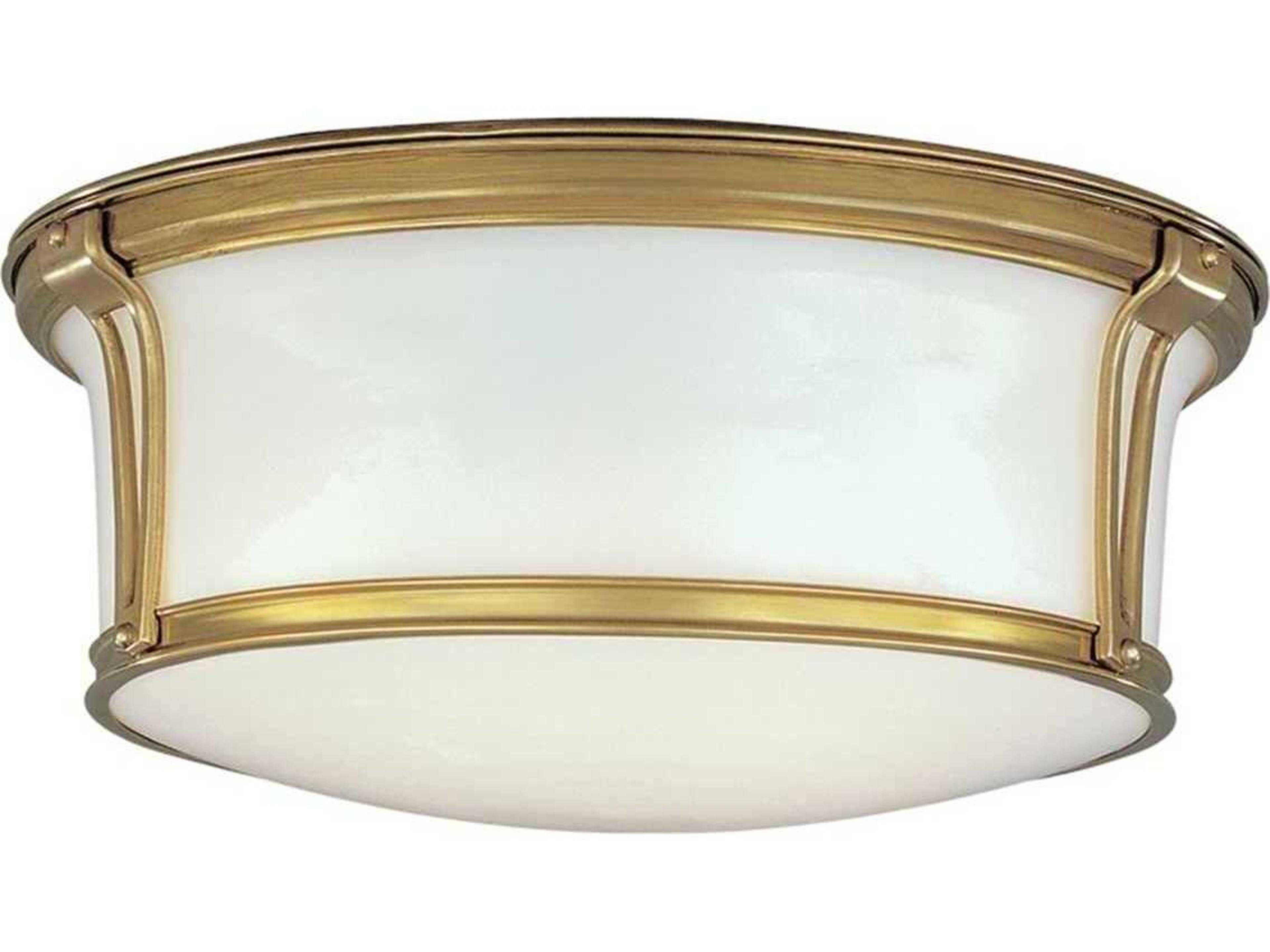 Newport Flush 3-Light Aged Brass Yellow Glass Drum Mount