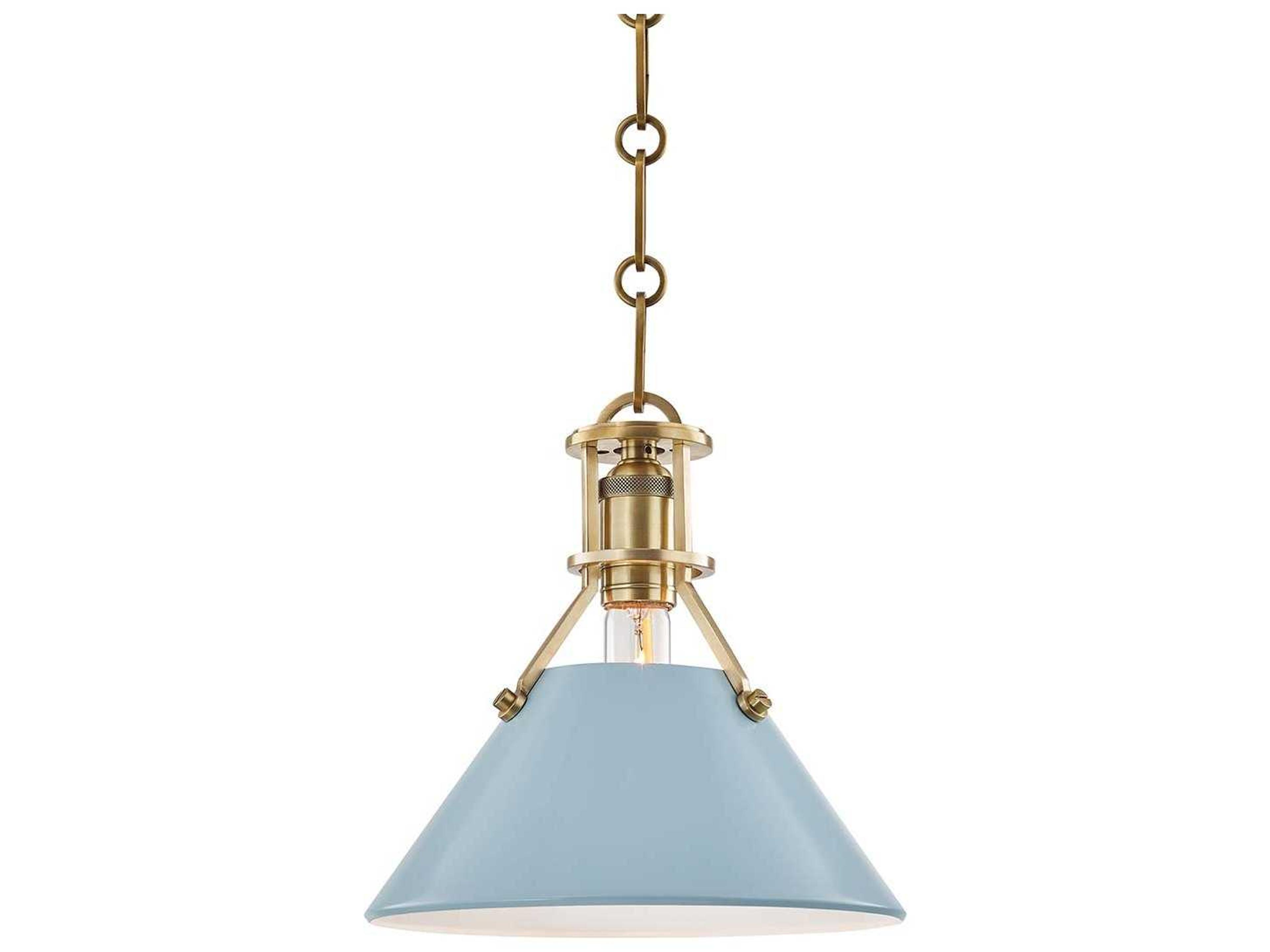 Painted No.2 Small Pendant Light in Aged Brass and Blue Bird