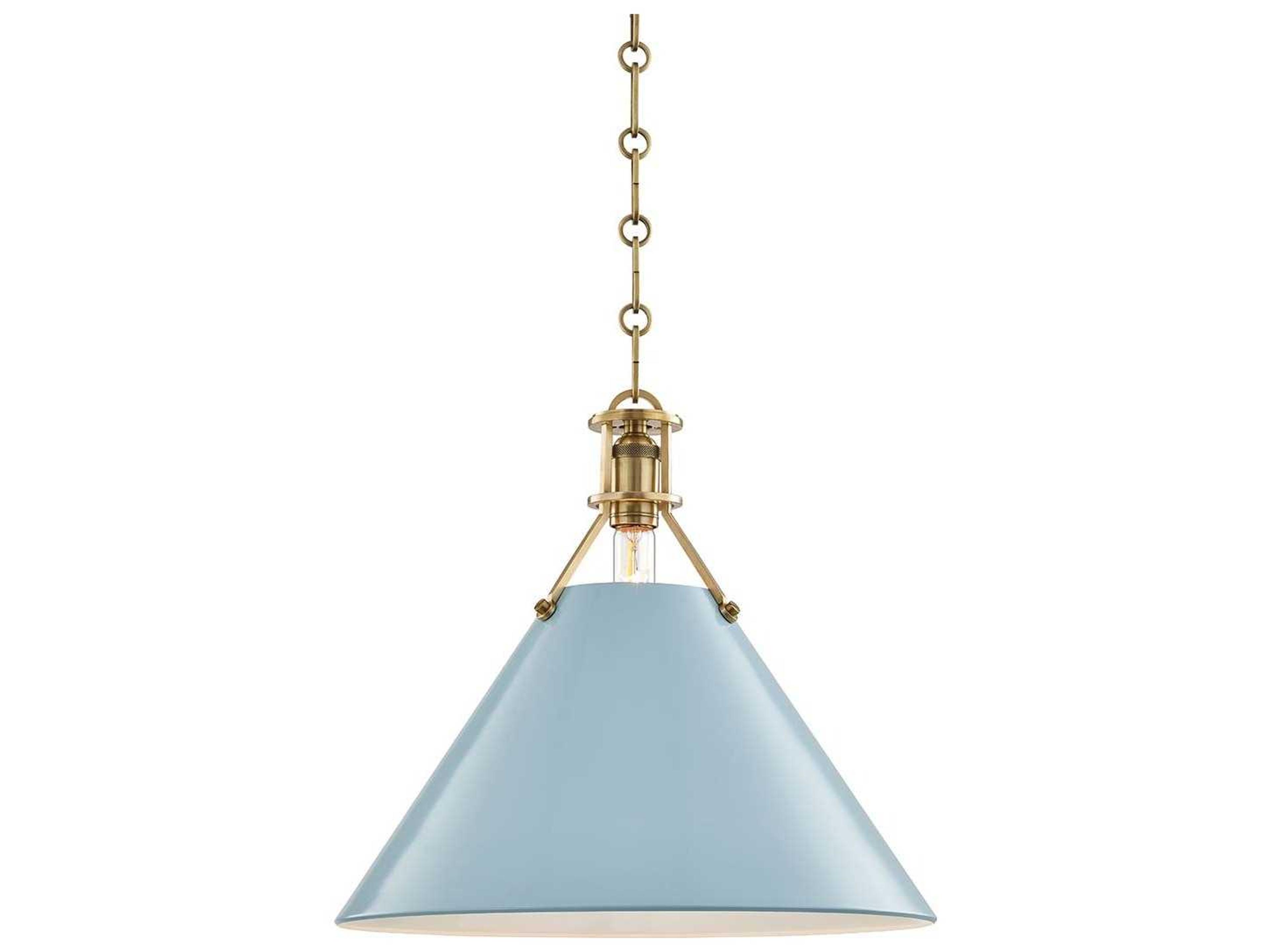 Lighting Painted No. 2 Pendant Light in Aged Brass and Blue Bird