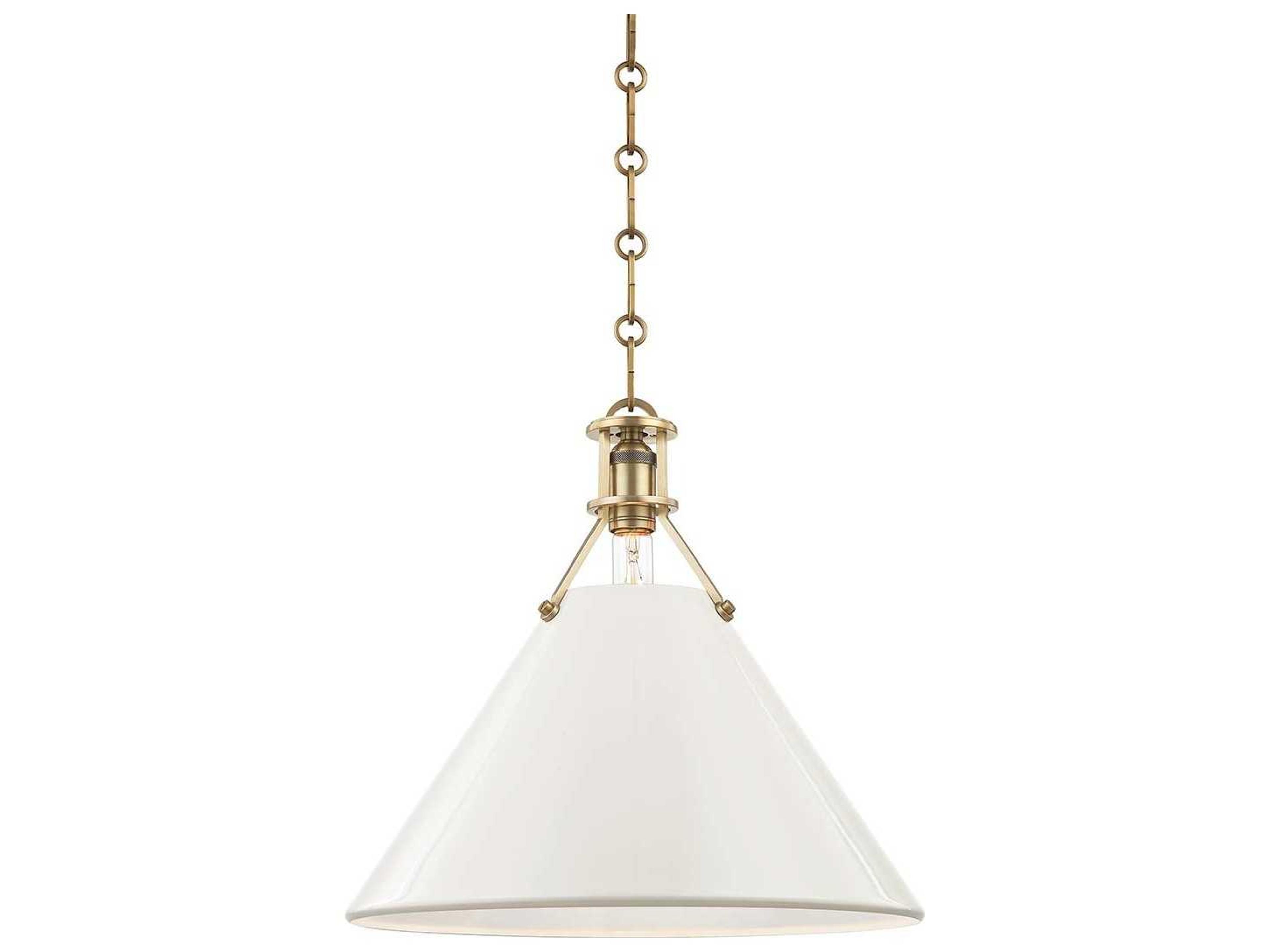 Painted No.2 Pendant Light in Aged Brass and Off White