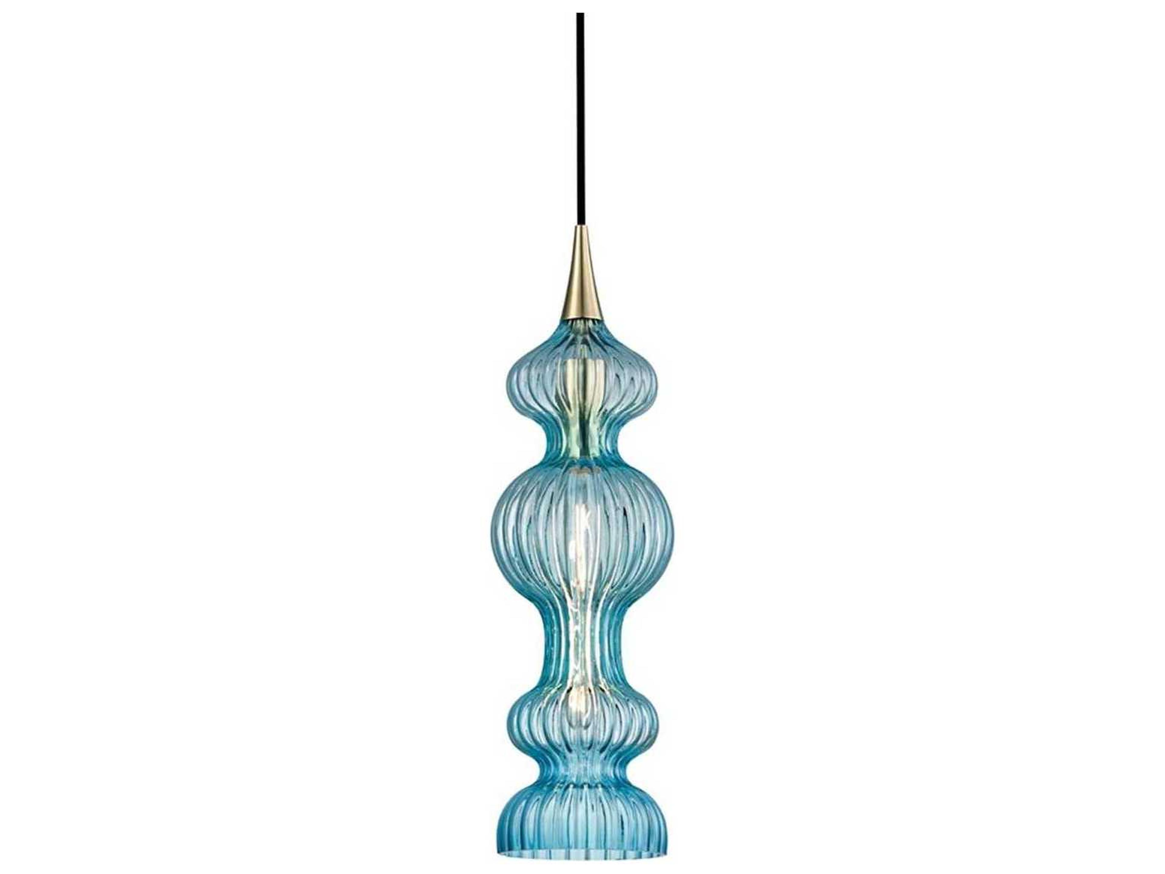 Pomfret 1-Light Aged Brass Blue Glass Mini Pendant