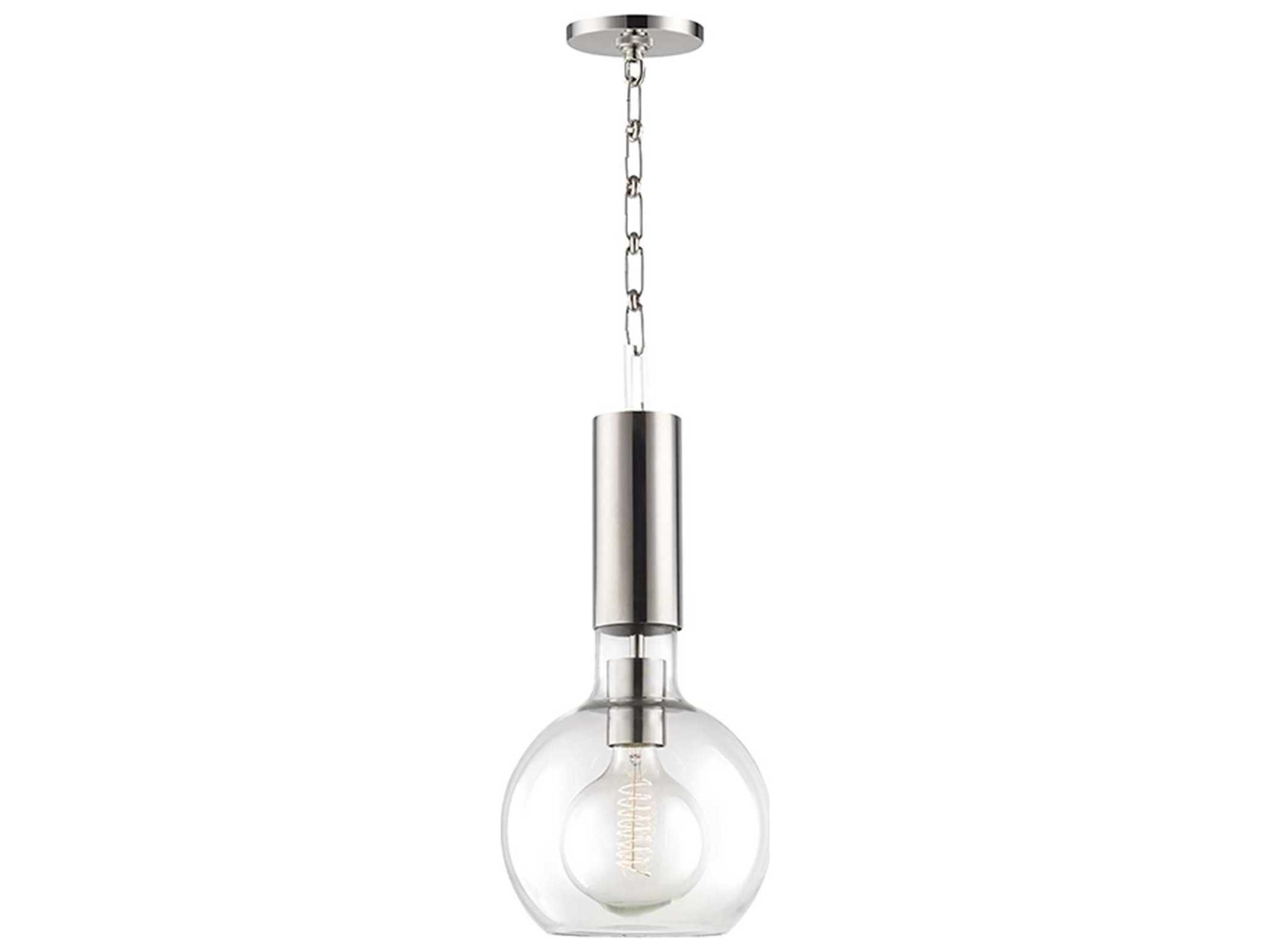 Raleigh 1-Light Polished Nickel Clear Glass Globe Round Mini Pendant