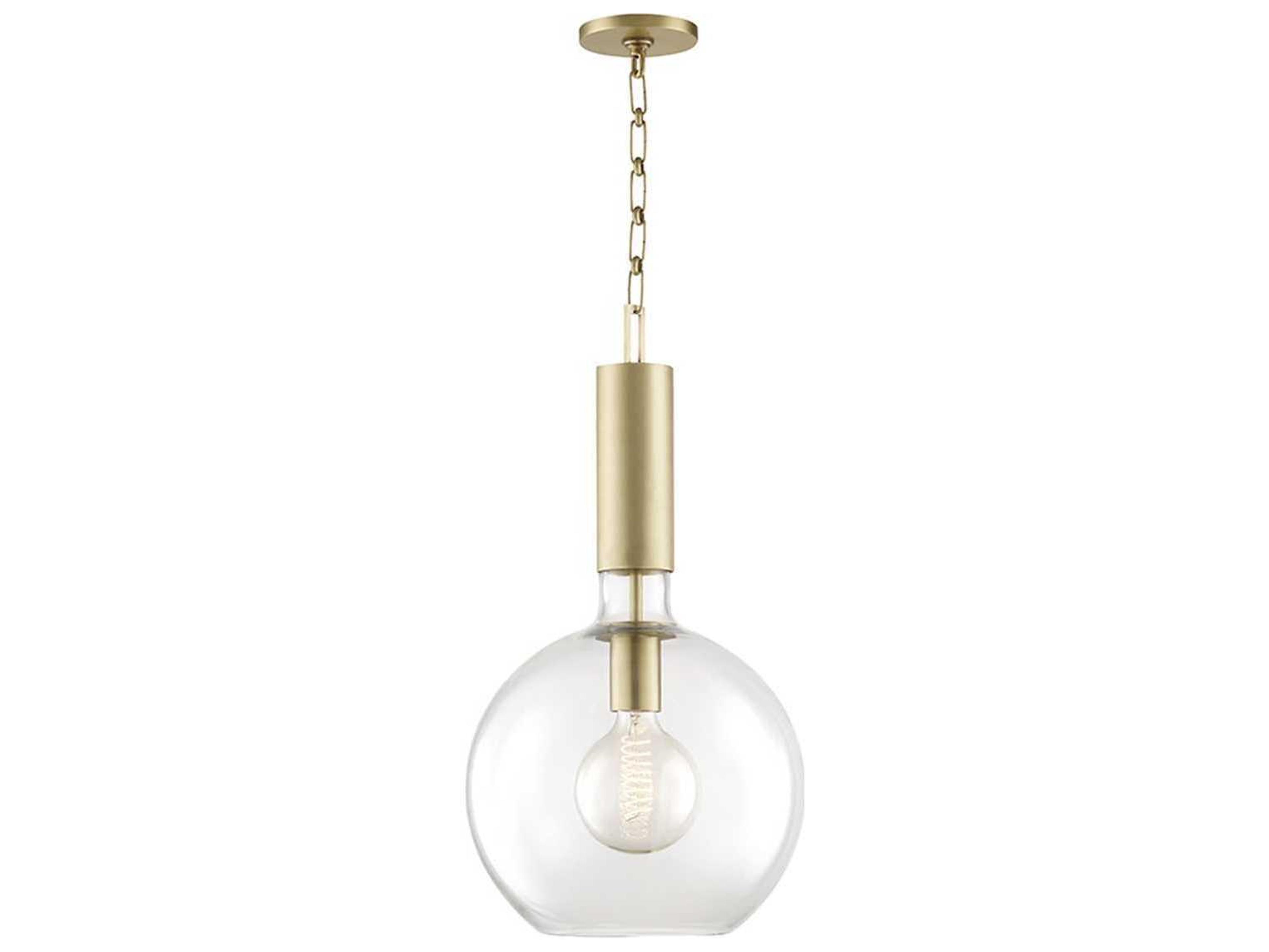 Raleigh 1-Light Aged Brass Clear Glass Globe Round Pendant