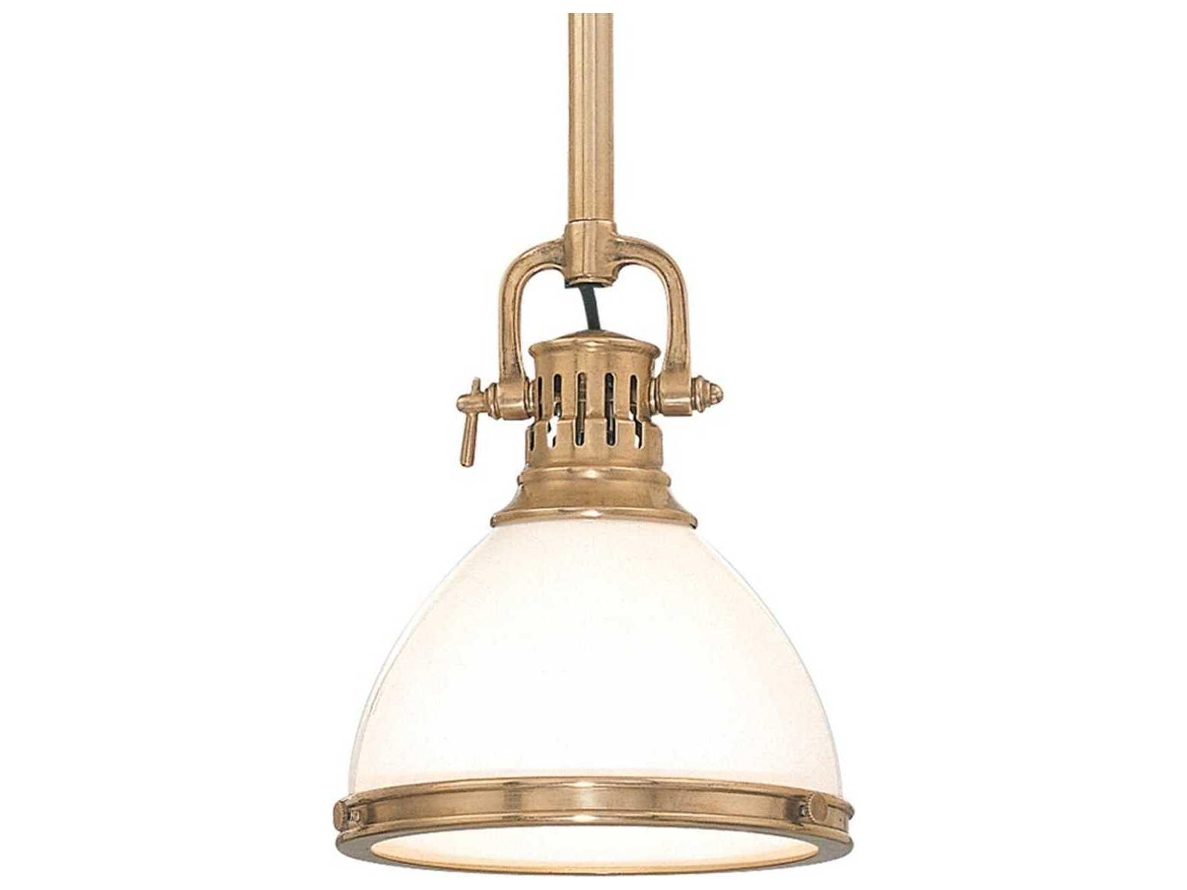 Randolph 1-Light Aged Brass Off White Glass Bell Mini Pendant