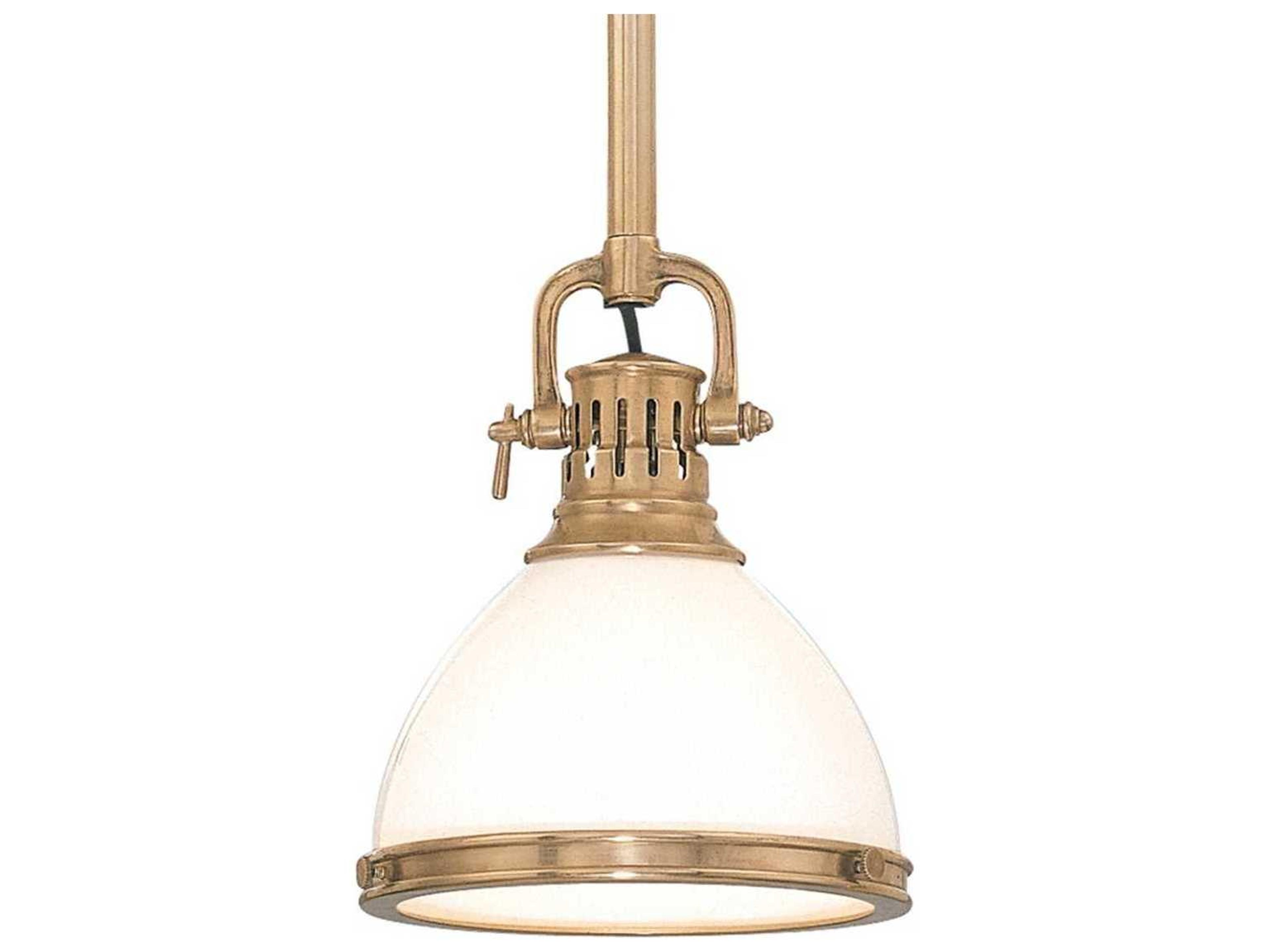 Randolph 1-Light Aged Brass Off White Glass Bell Pendant
