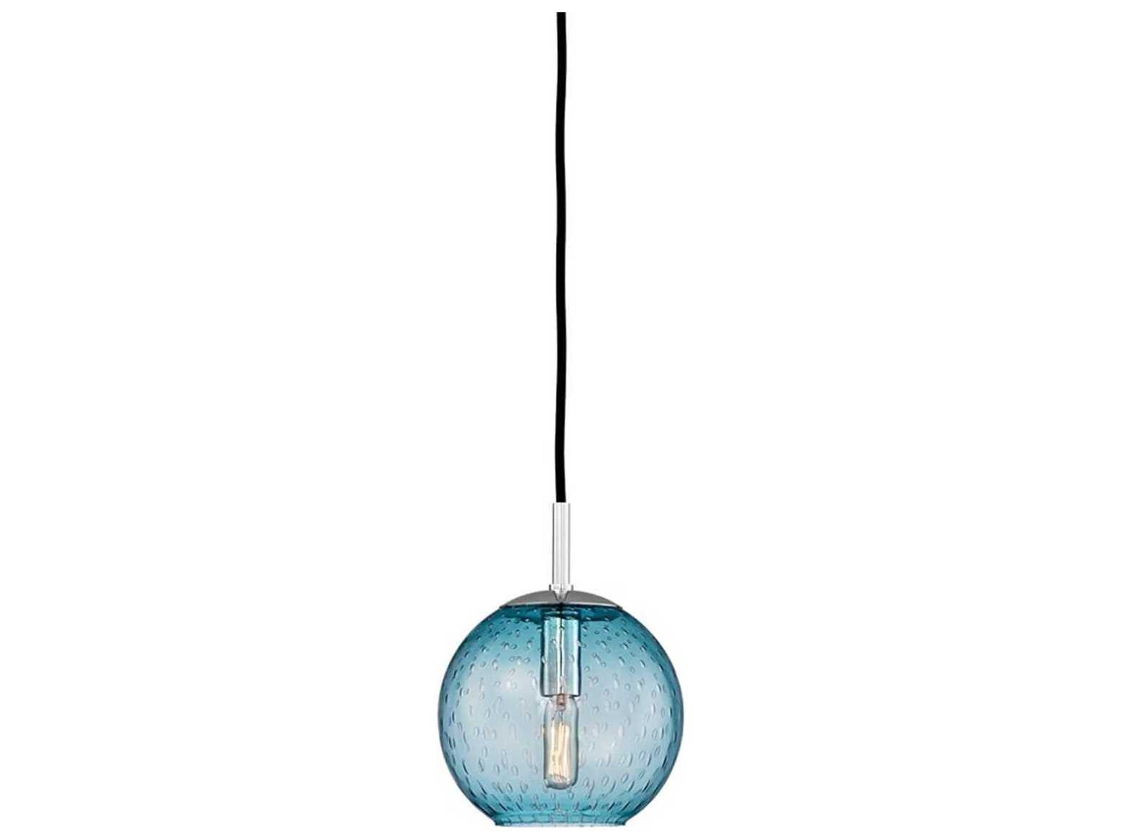 Rousseau 1-Light Polished Chrome Blue Glass Mini Pendant