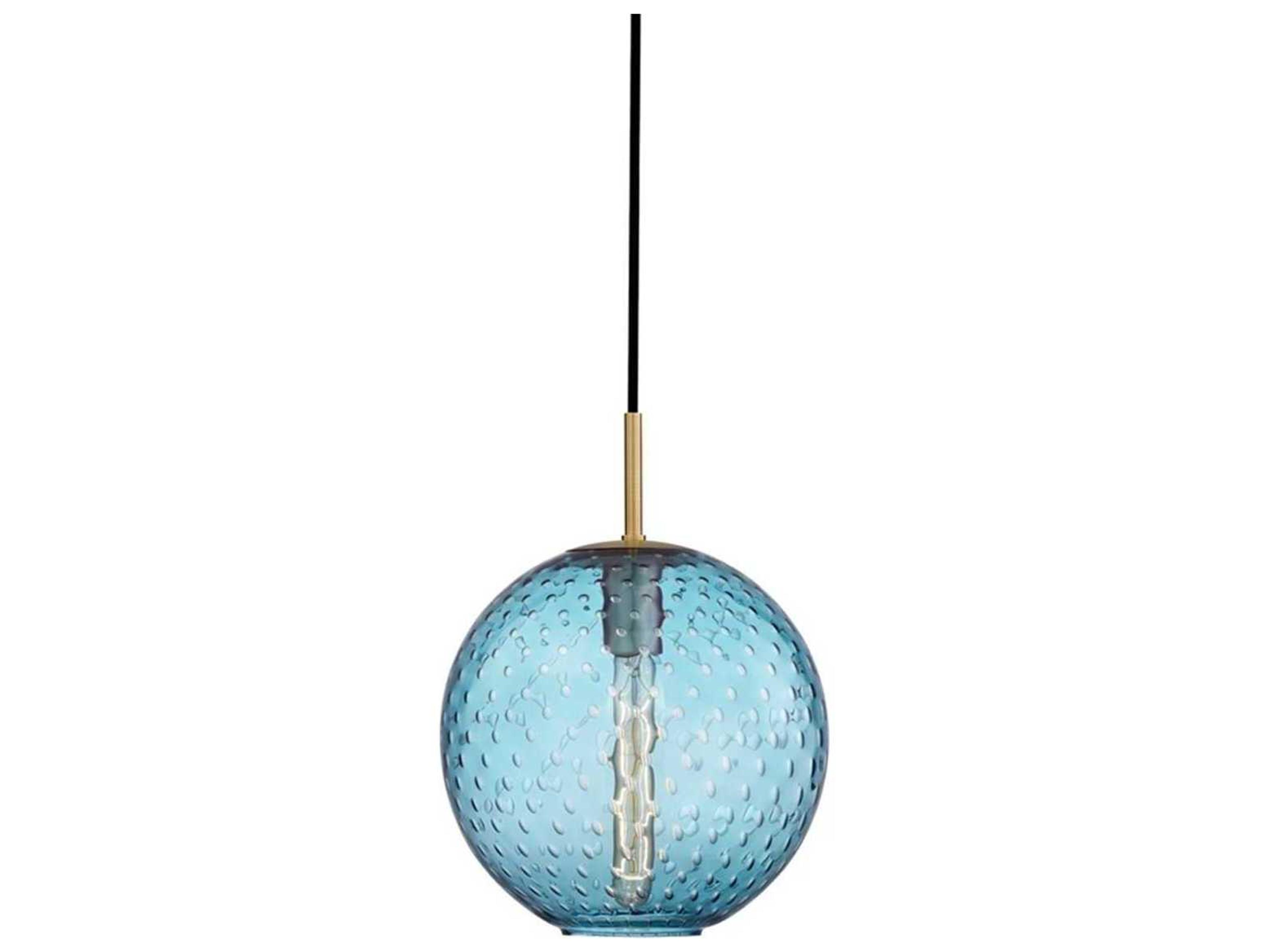Rousseau 1-Light Aged Brass Blue Glass Mini Pendant