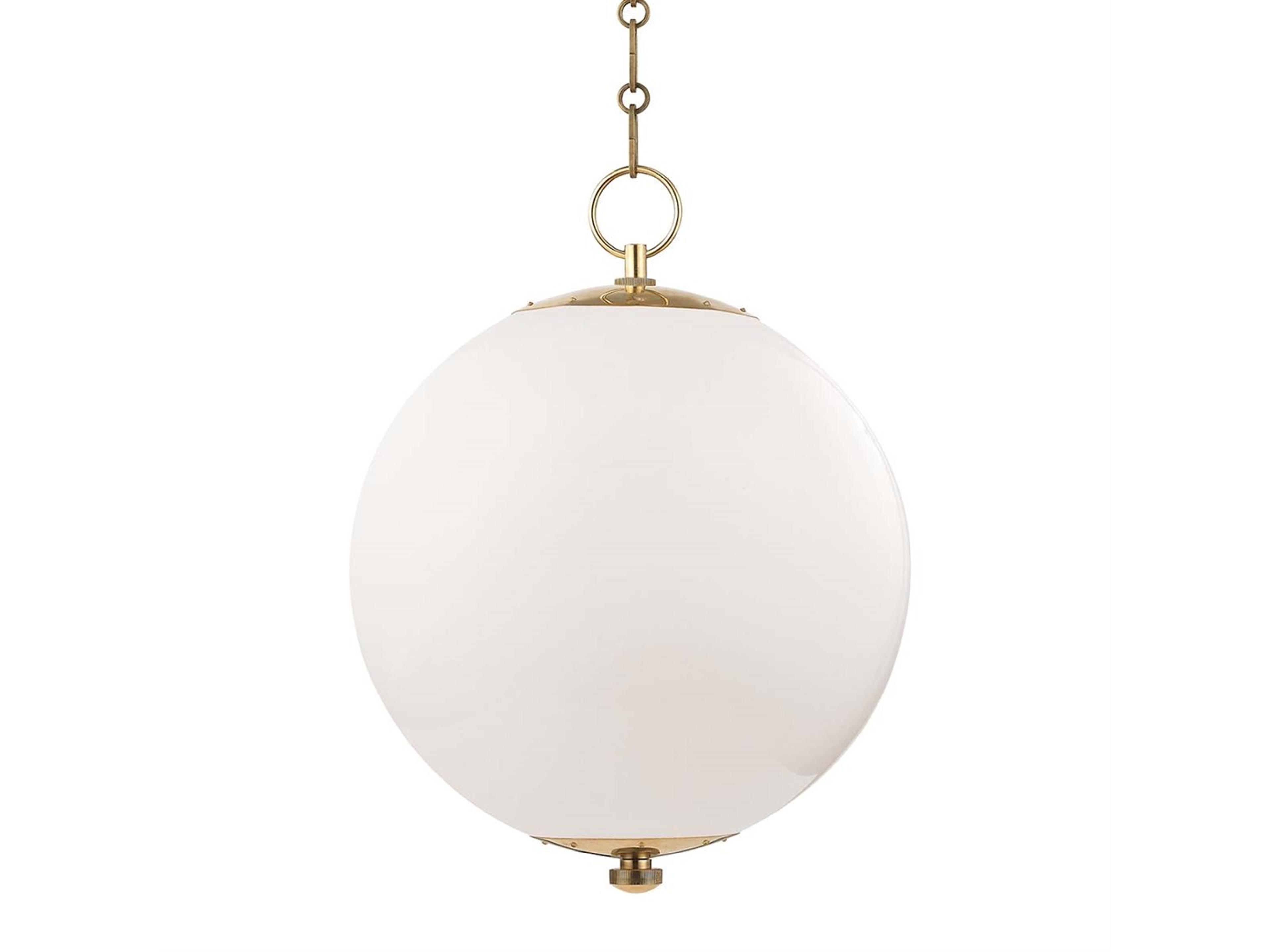 Sphere 1-Light Aged Brass White Glass Globe Pendant
