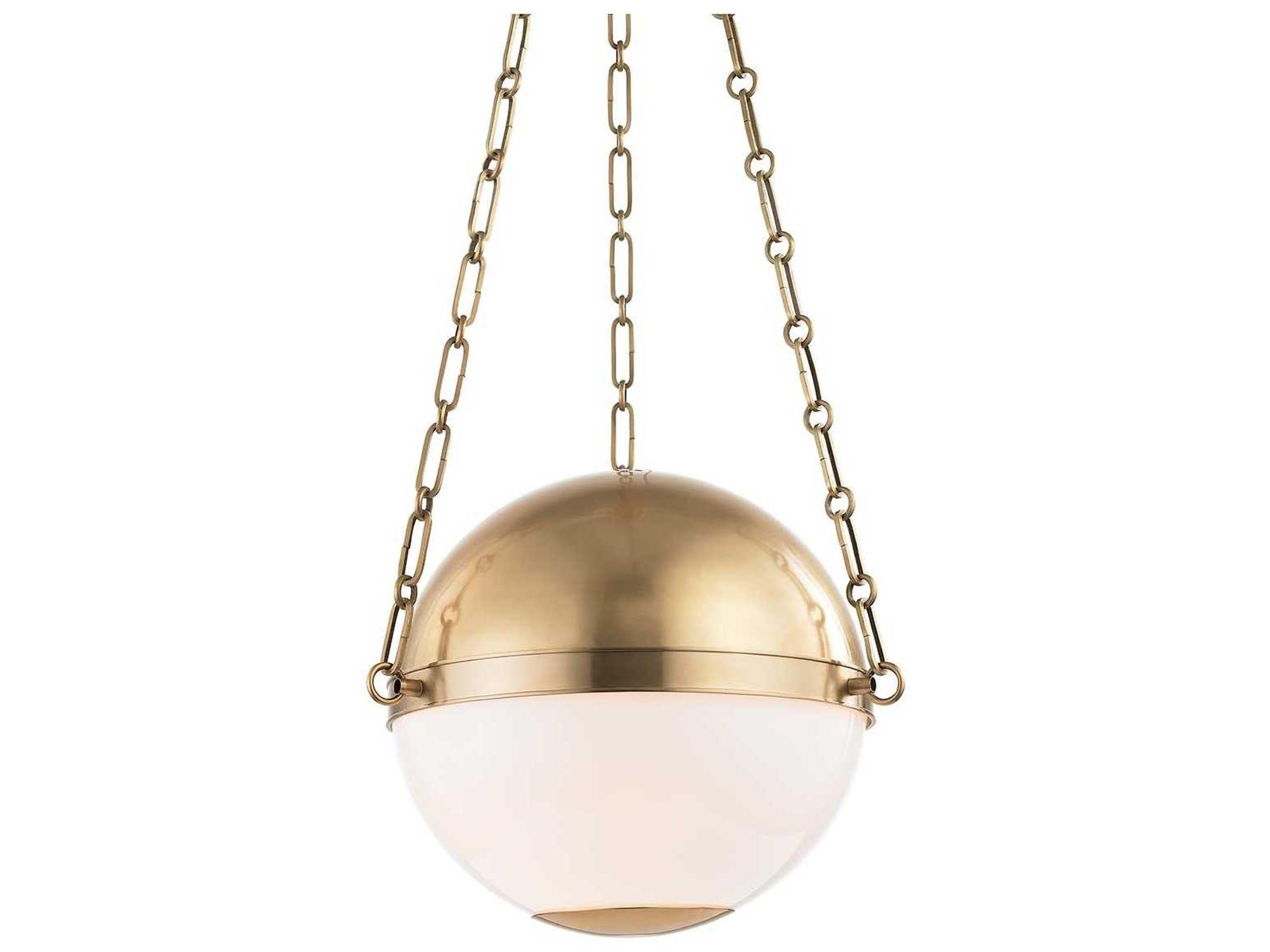 Sphere 2-Light Aged Brass White Glass Globe Pendant