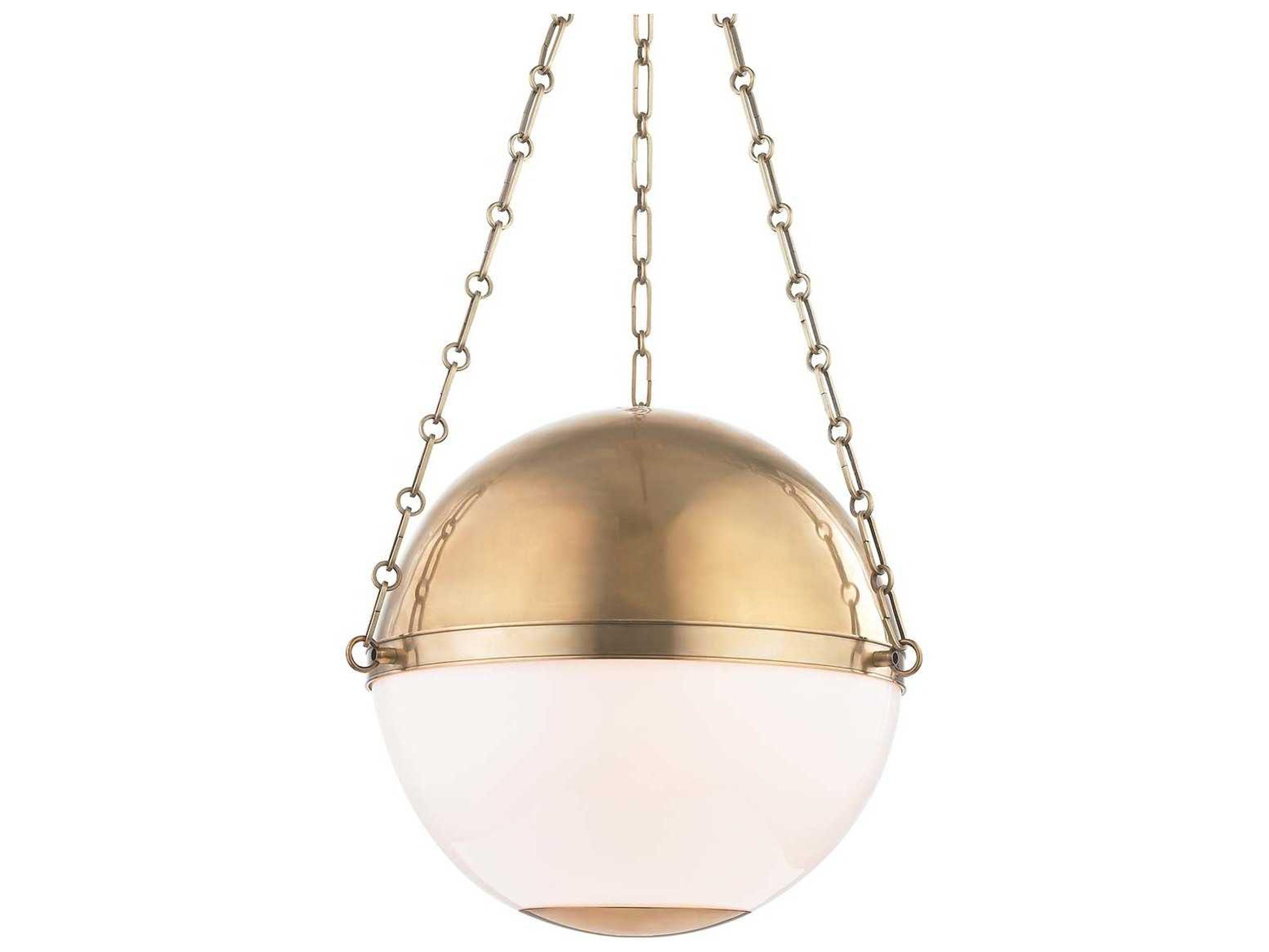 Sphere 3-Light Aged Brass White Glass Globe Pendant
