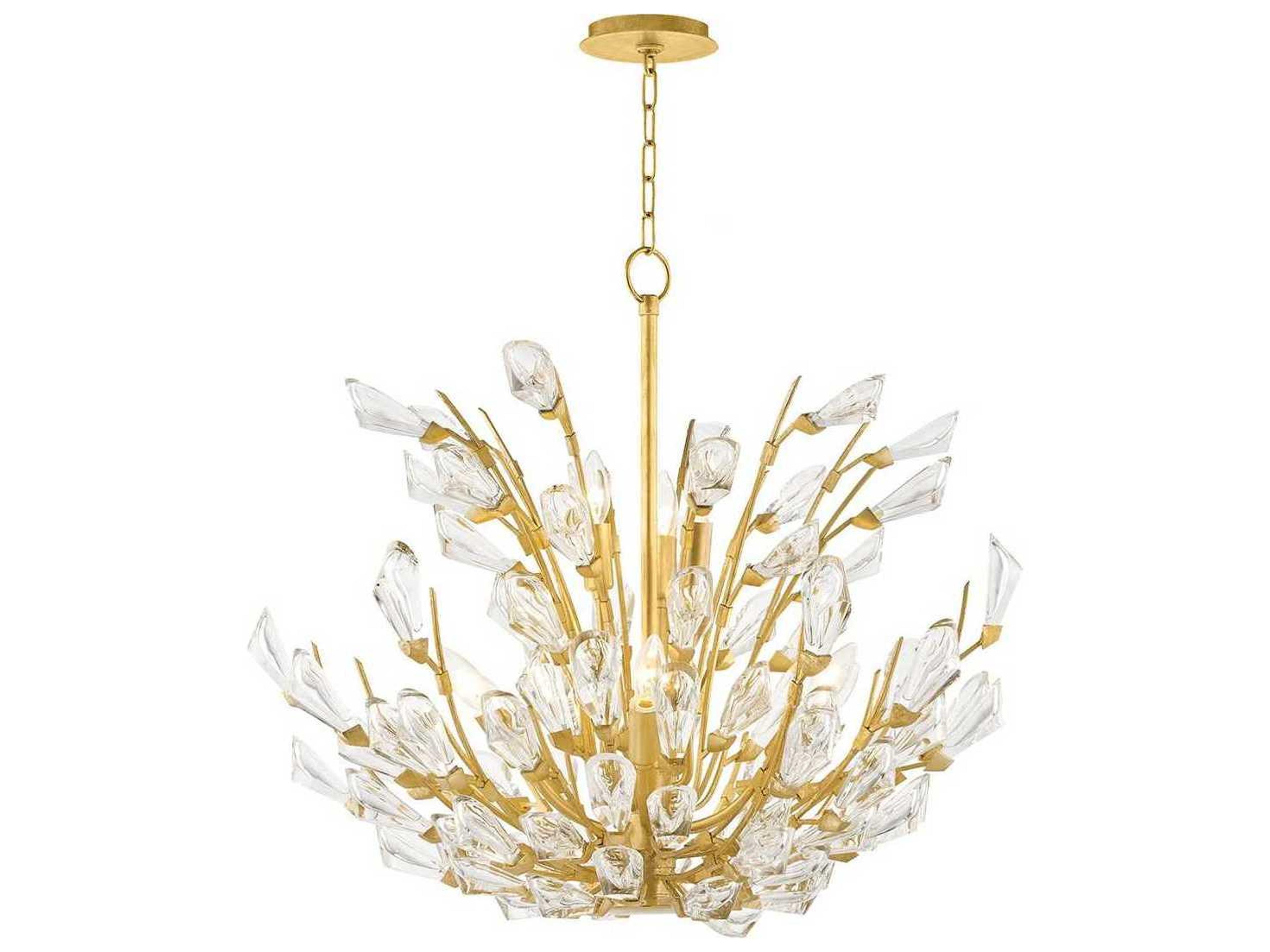 Tulip 9-Light Gold Leaf Crystal Pendant