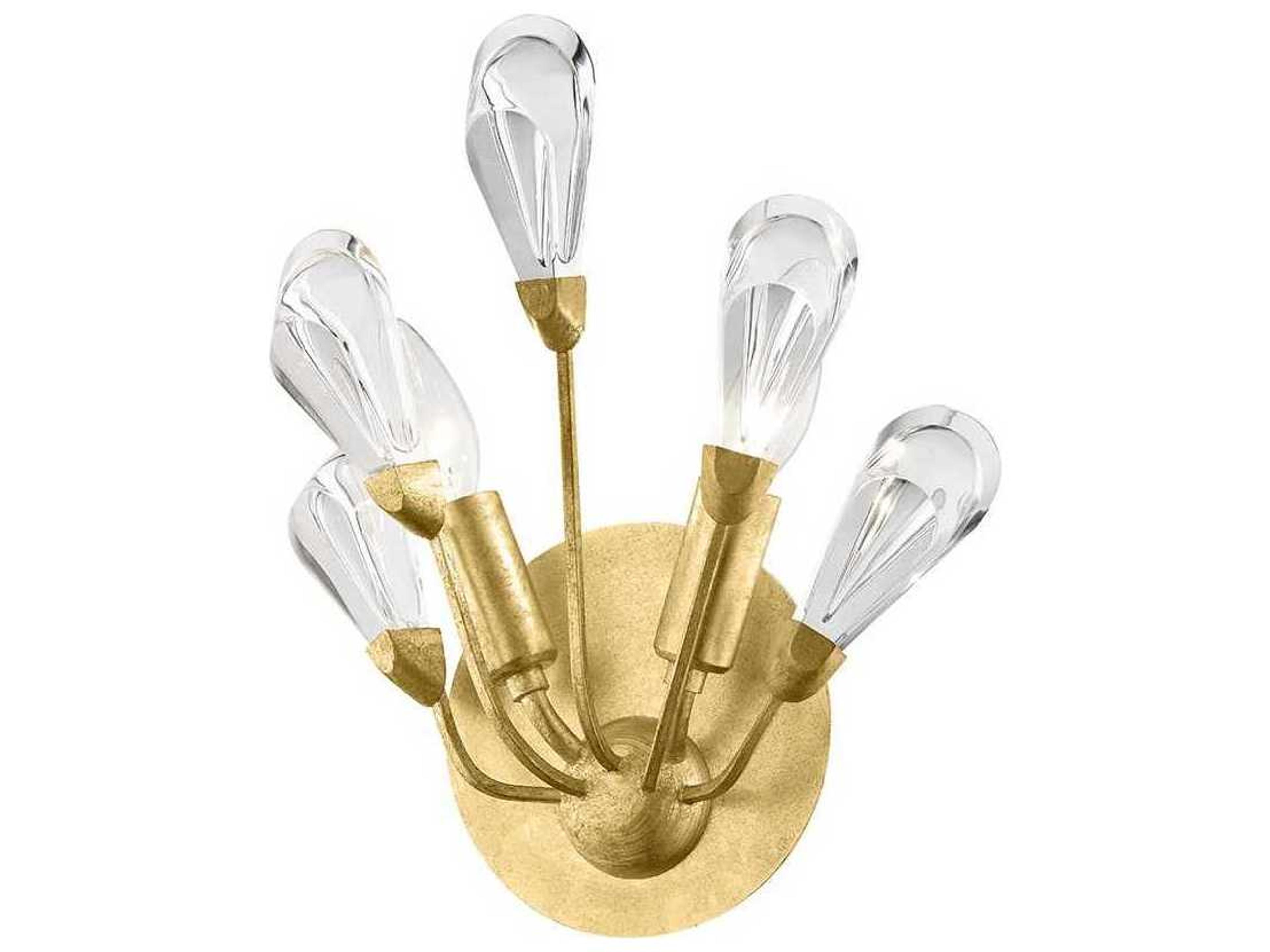 Tulip 2-Light Gold Leaf Crystal Wall Sconce