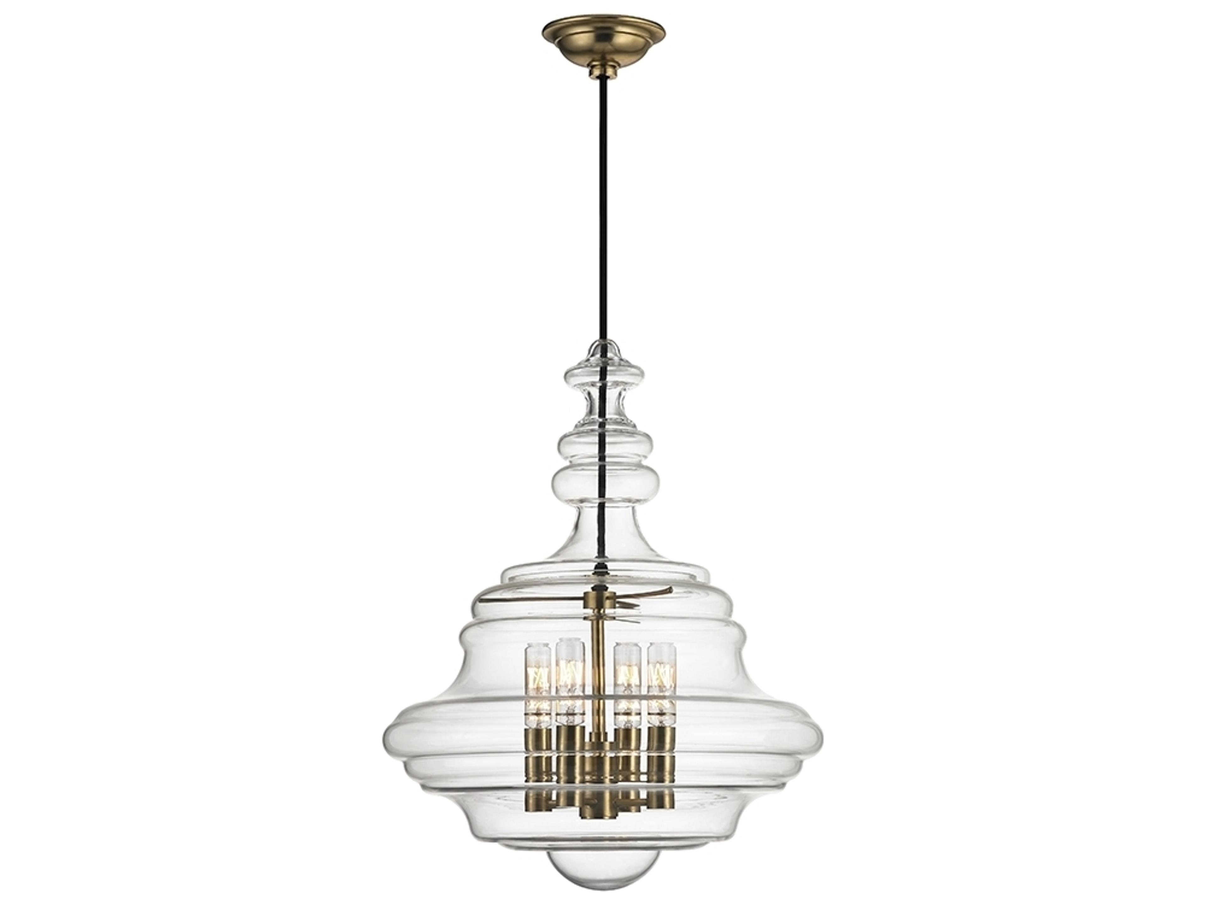 Washington 4-Light Pendant Light in Aged Brass with Clear Glass