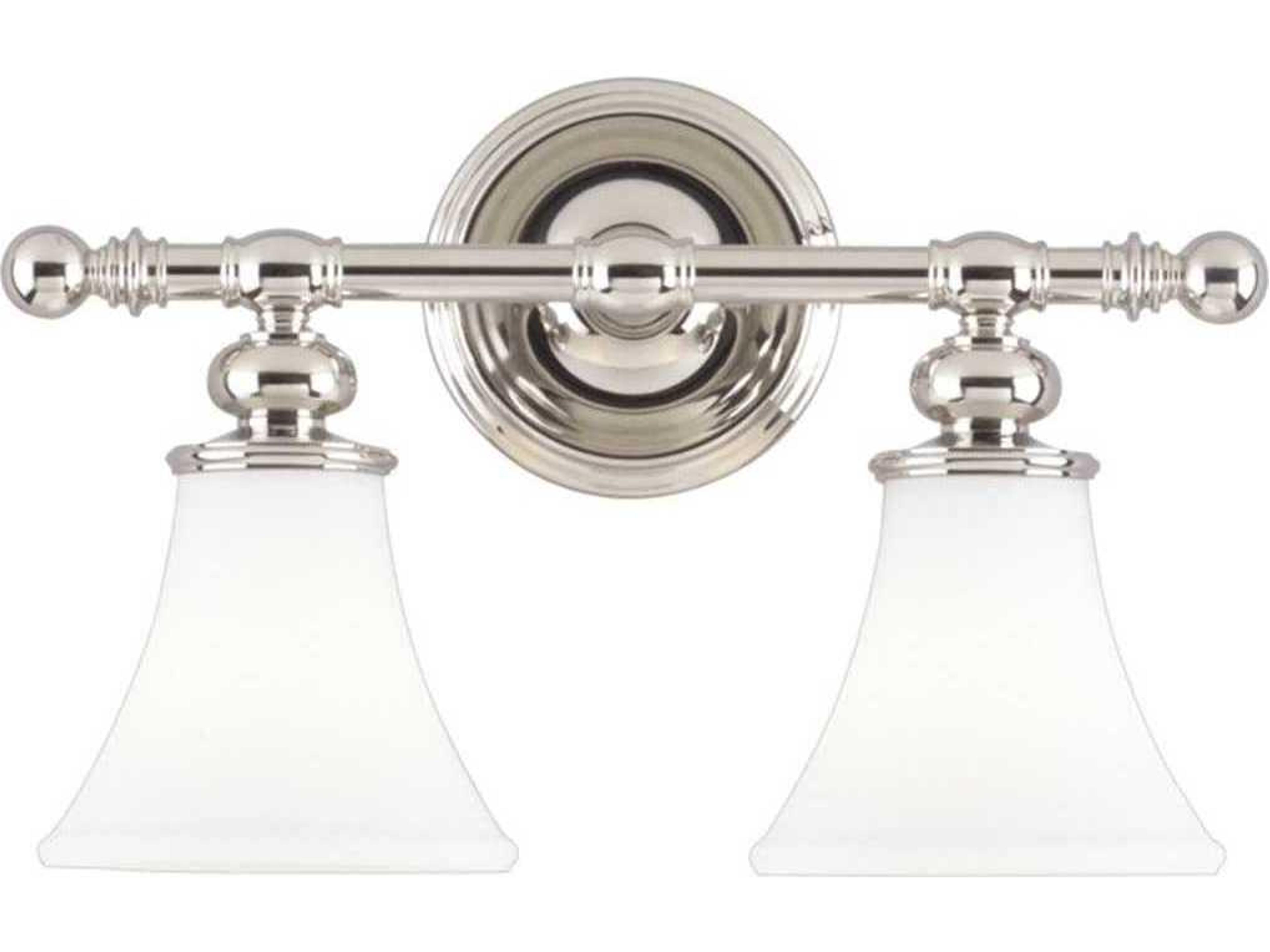 Weston 2-Light Polished Nickel Off White Glass Vanity Light
