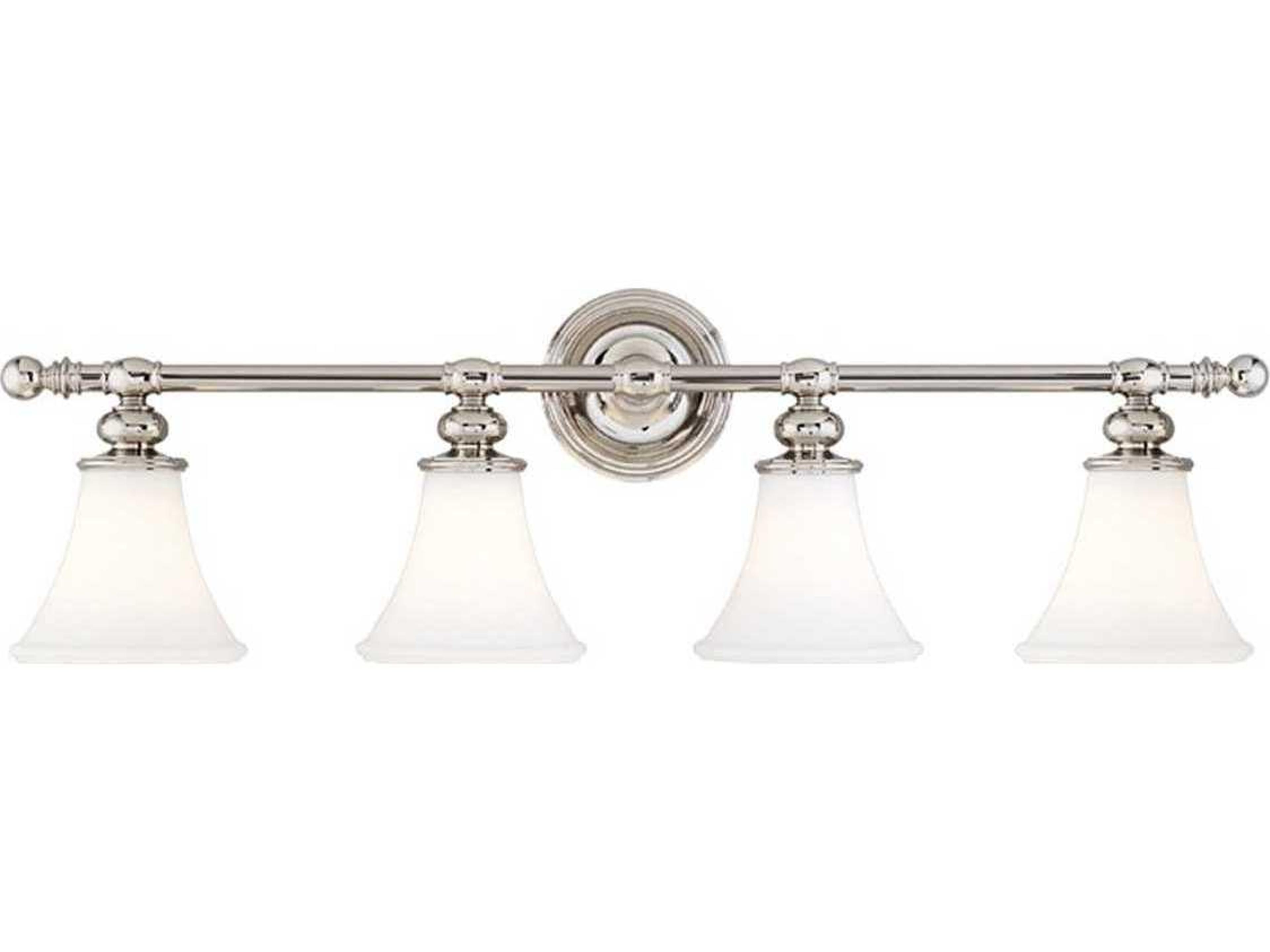Weston 4-Light Polished Nickel Off White Glass Vanity Light