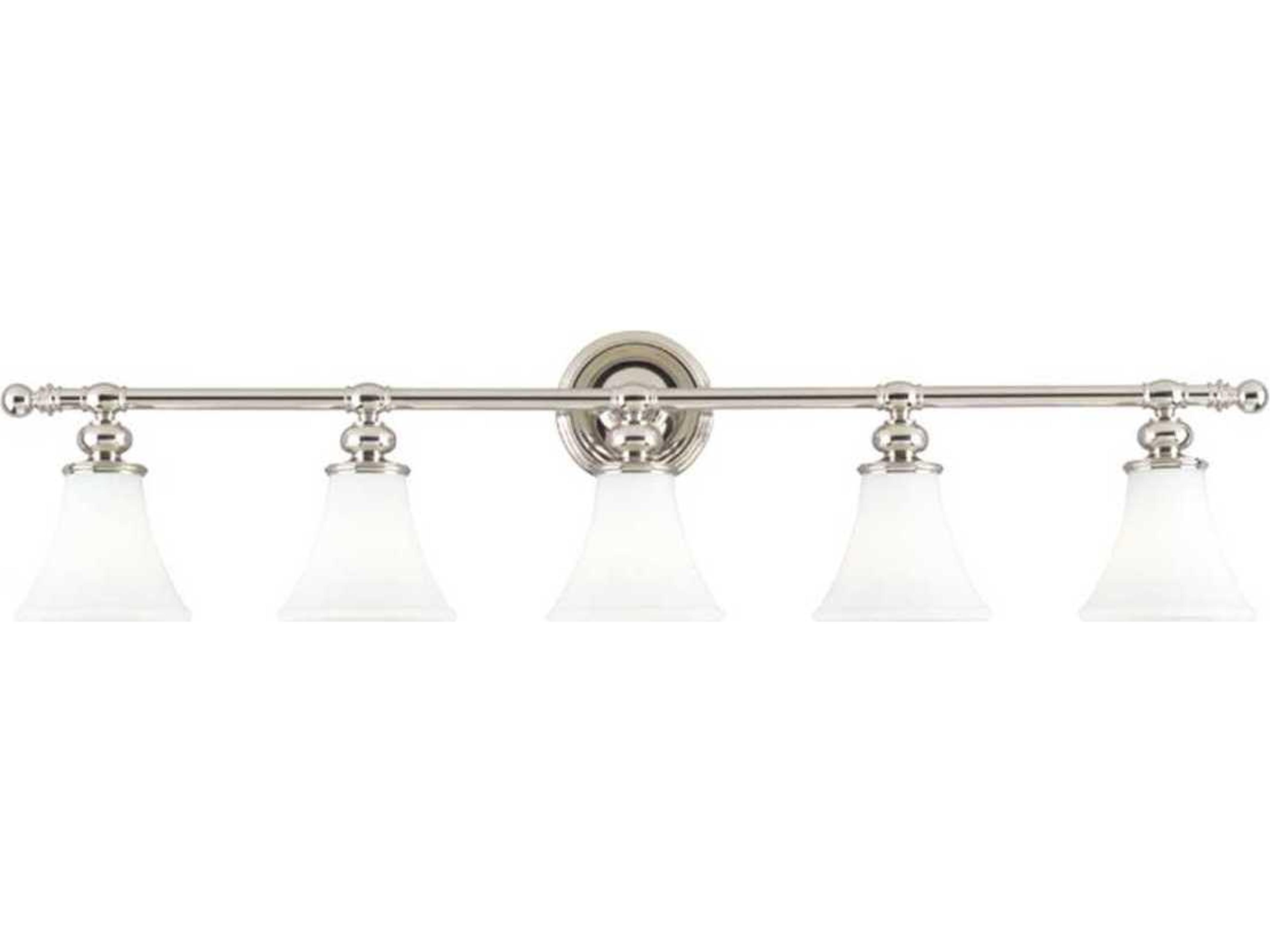 Weston 5-Light Polished Nickel Off White Glass Vanity Light