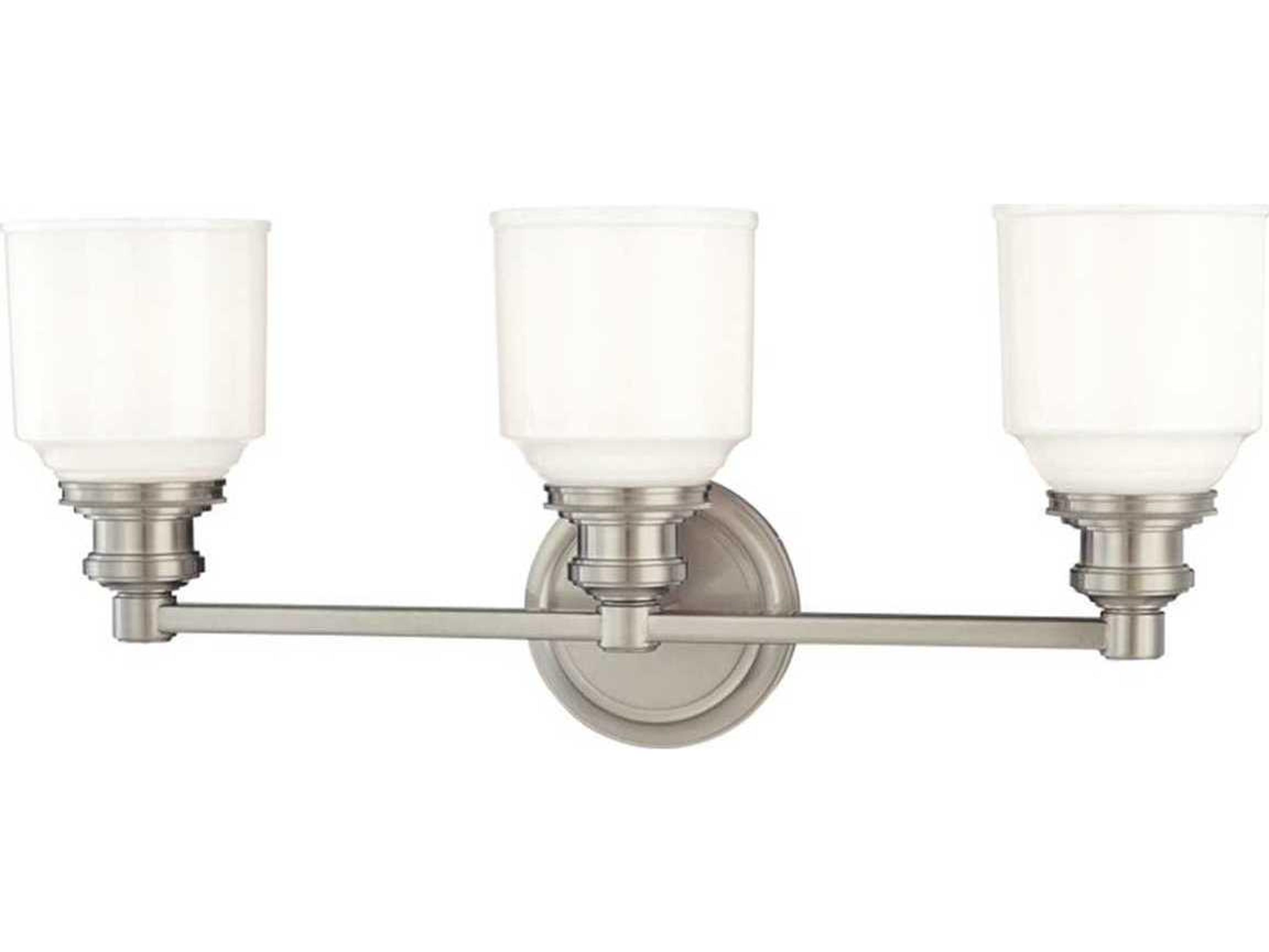 Windham 3-Light Satin Nickel Off White Glass Vanity Light