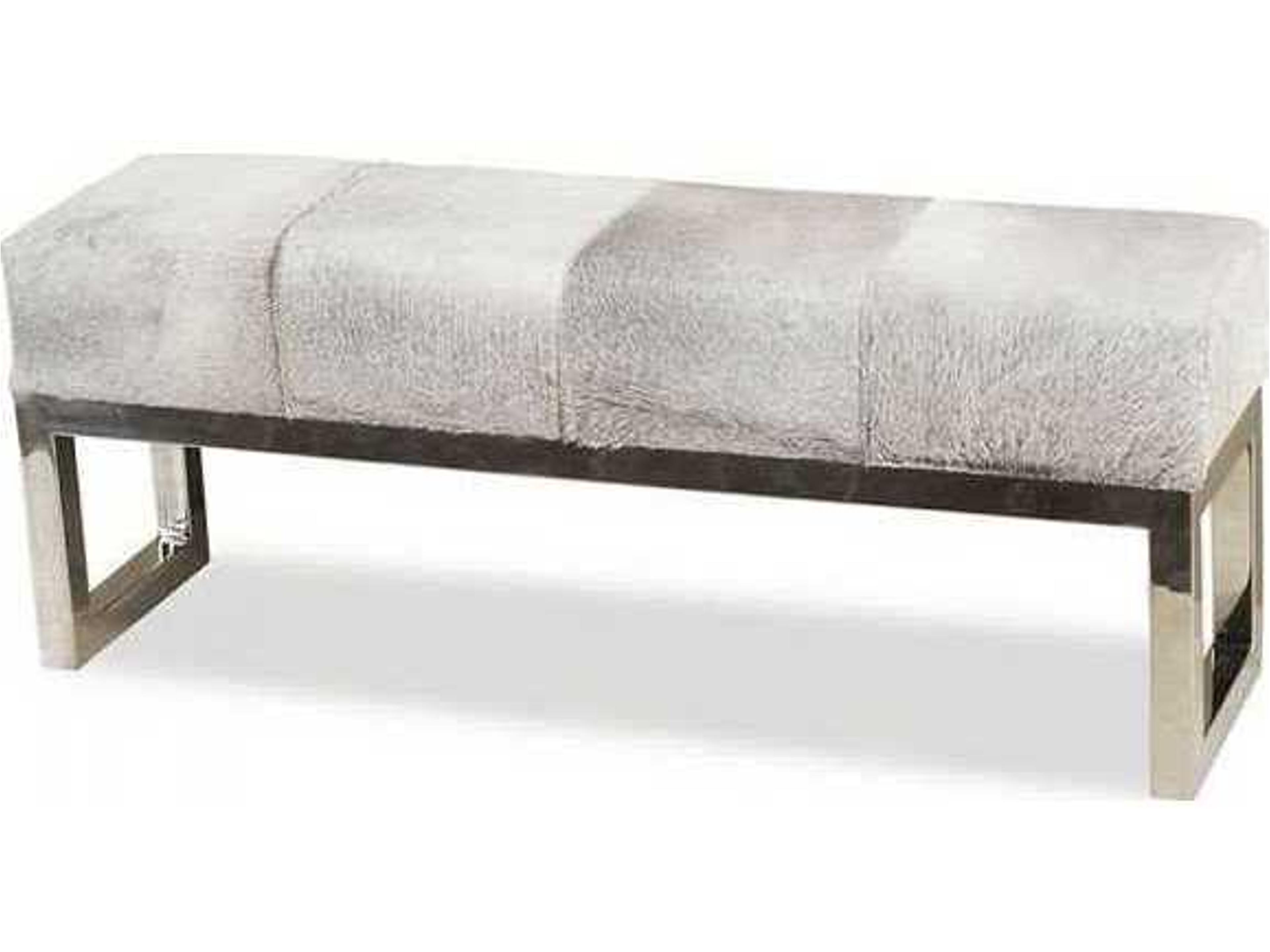 Polished Nickel Light Natural Hide Gray Leather Accent Bench