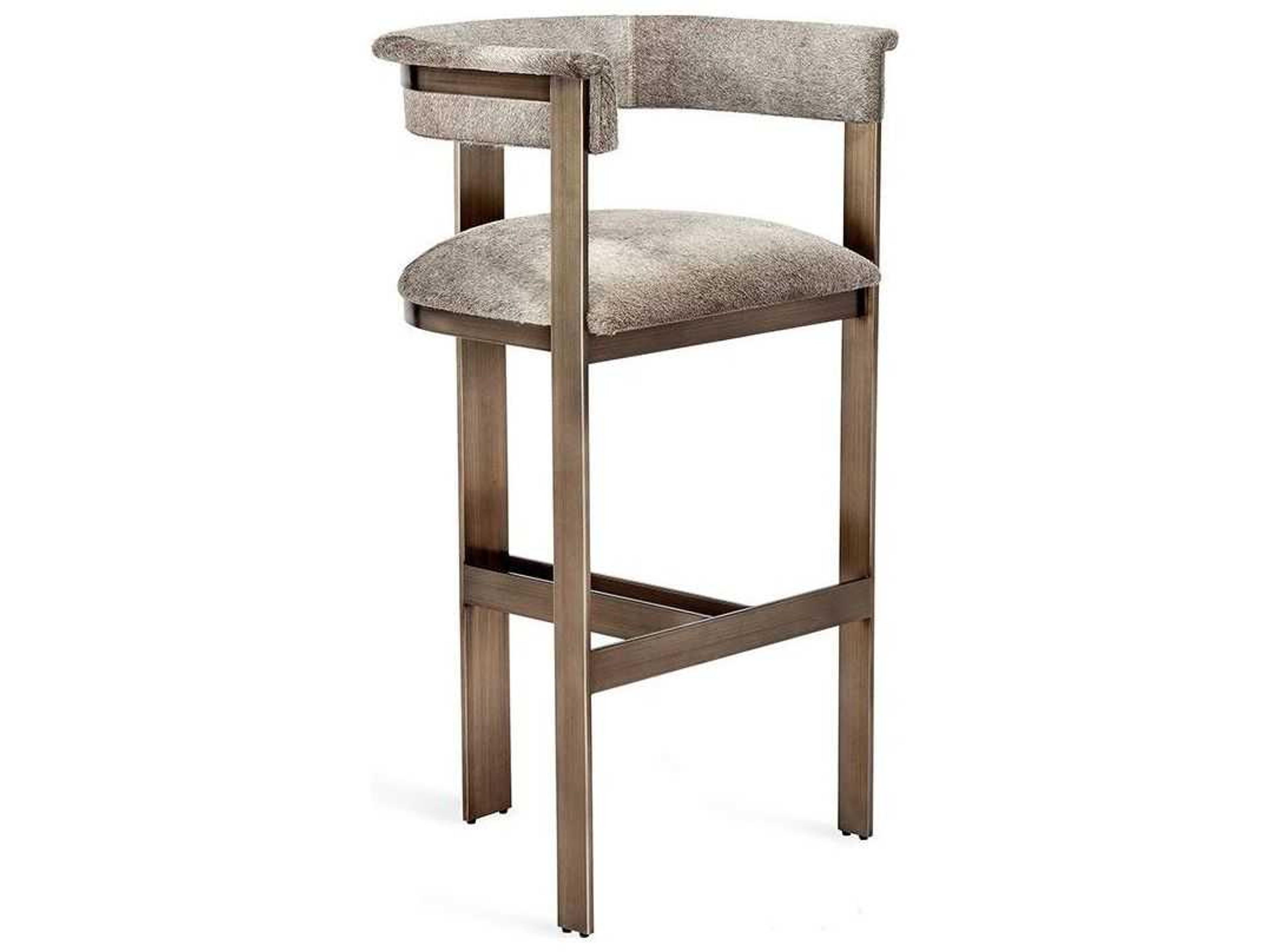 Darcy Bar Stool in Antique Bronze and Natural Grey Hide