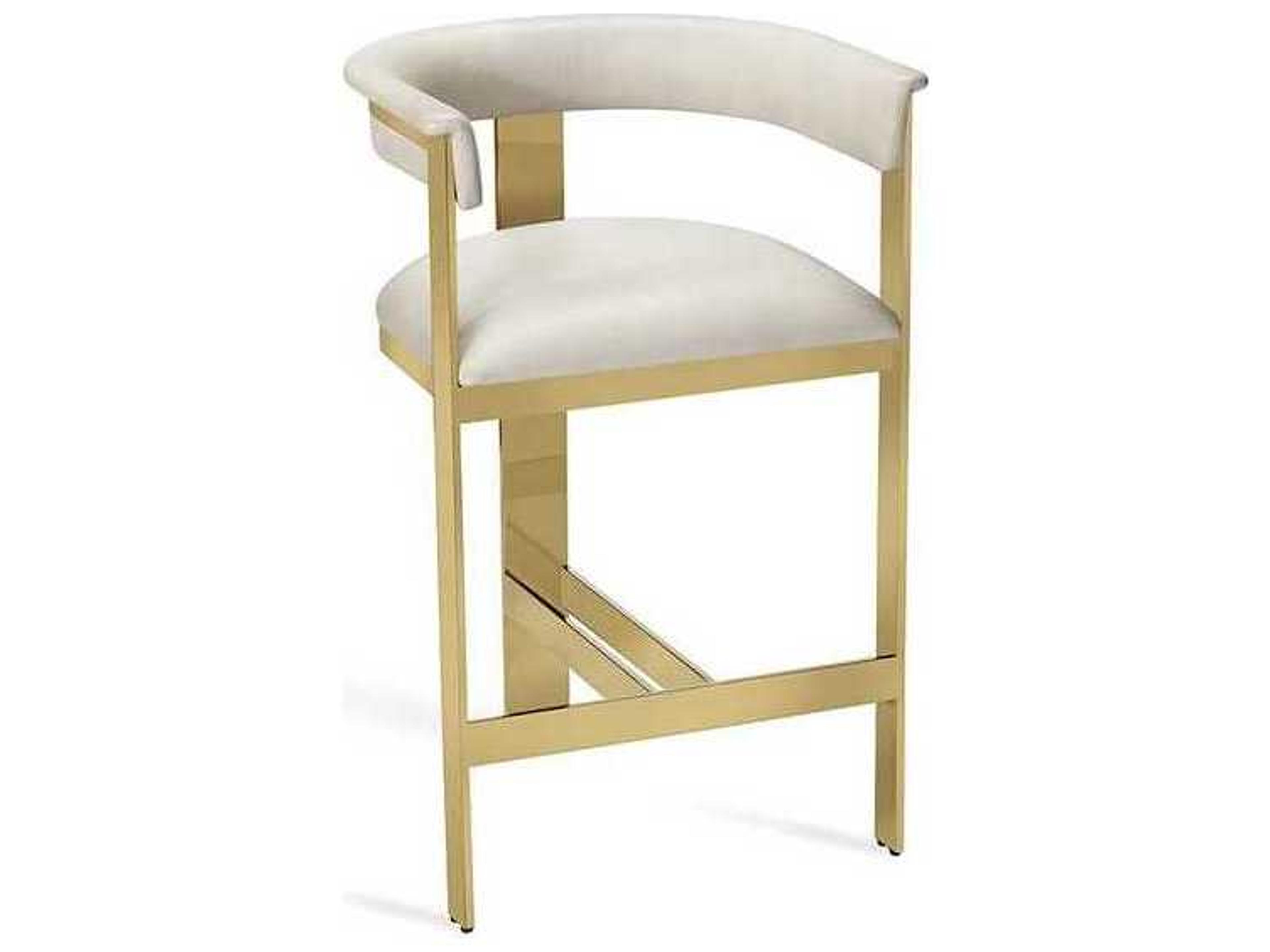 Darcy Counter Stool in Buff Cream Leather and Shiny Brass