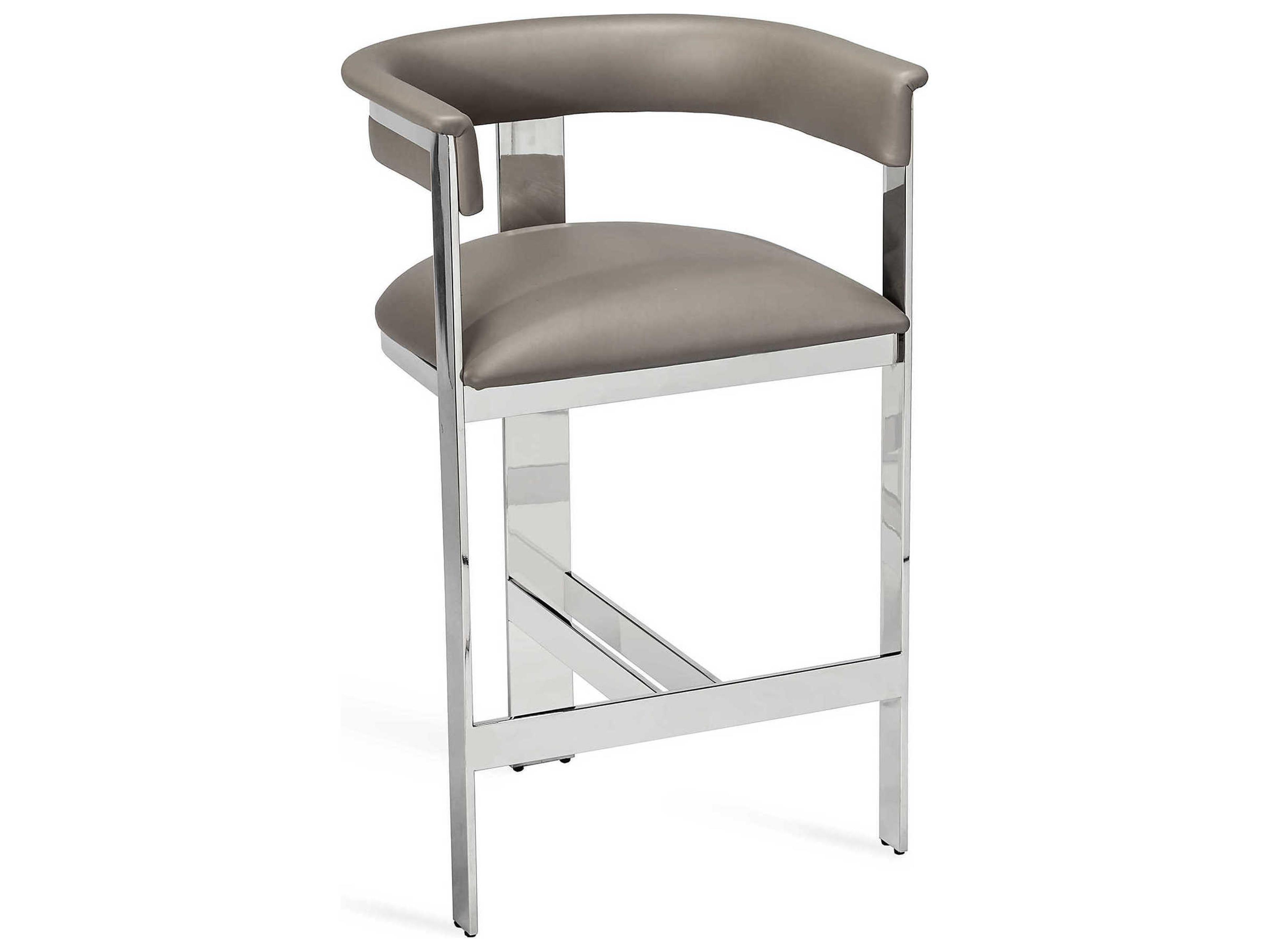 Darcy Counter Stool in Polished Nickel and Horizon Grey Leather