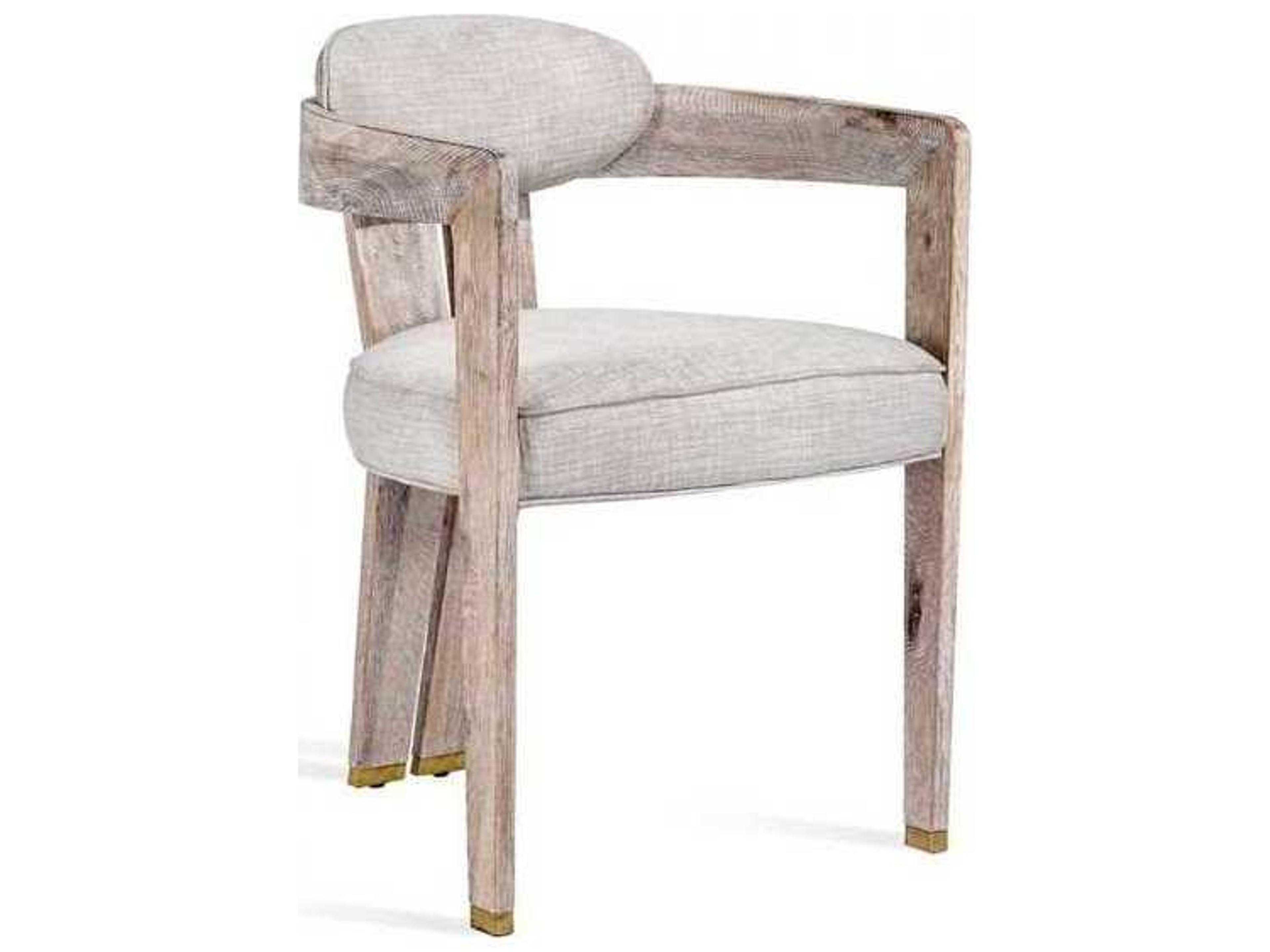 Interlude Home Oak Wood Brown Upholstered Arm Dining Chair