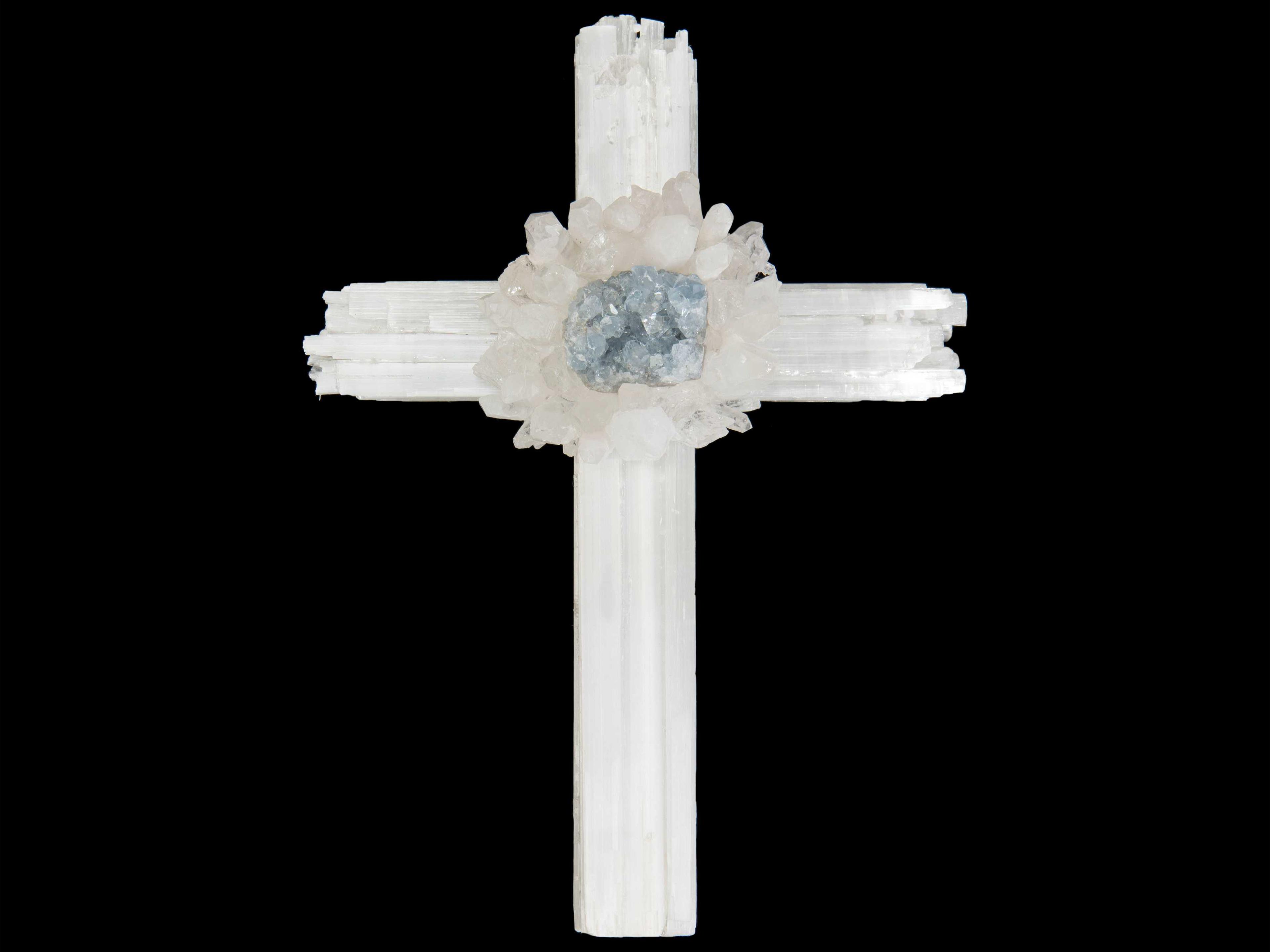 John Richard Selenite Cross with Celestite 3D Wall Art