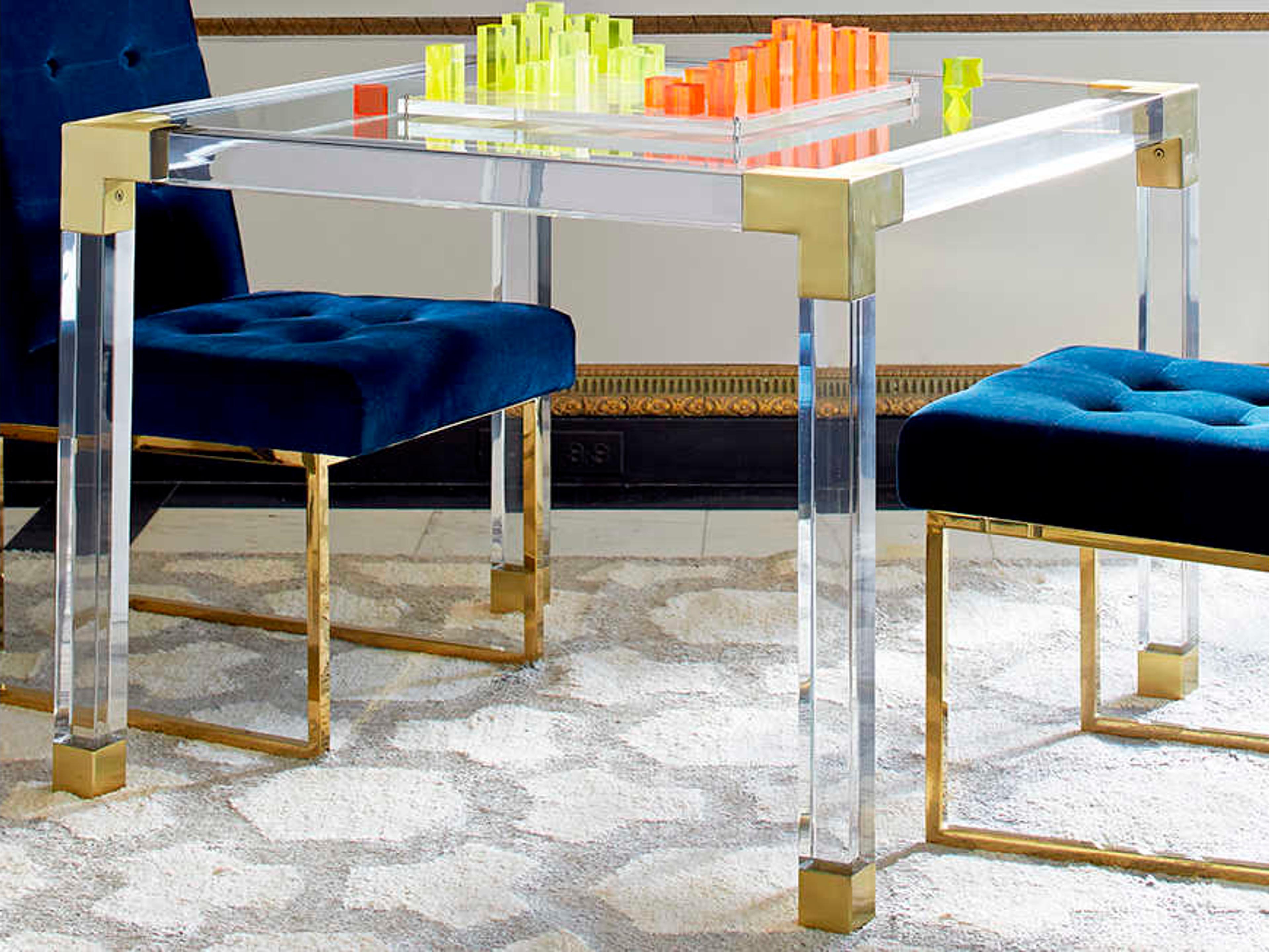 Jonathan Adler Jacques Square Glass Clear Brass Dining Table