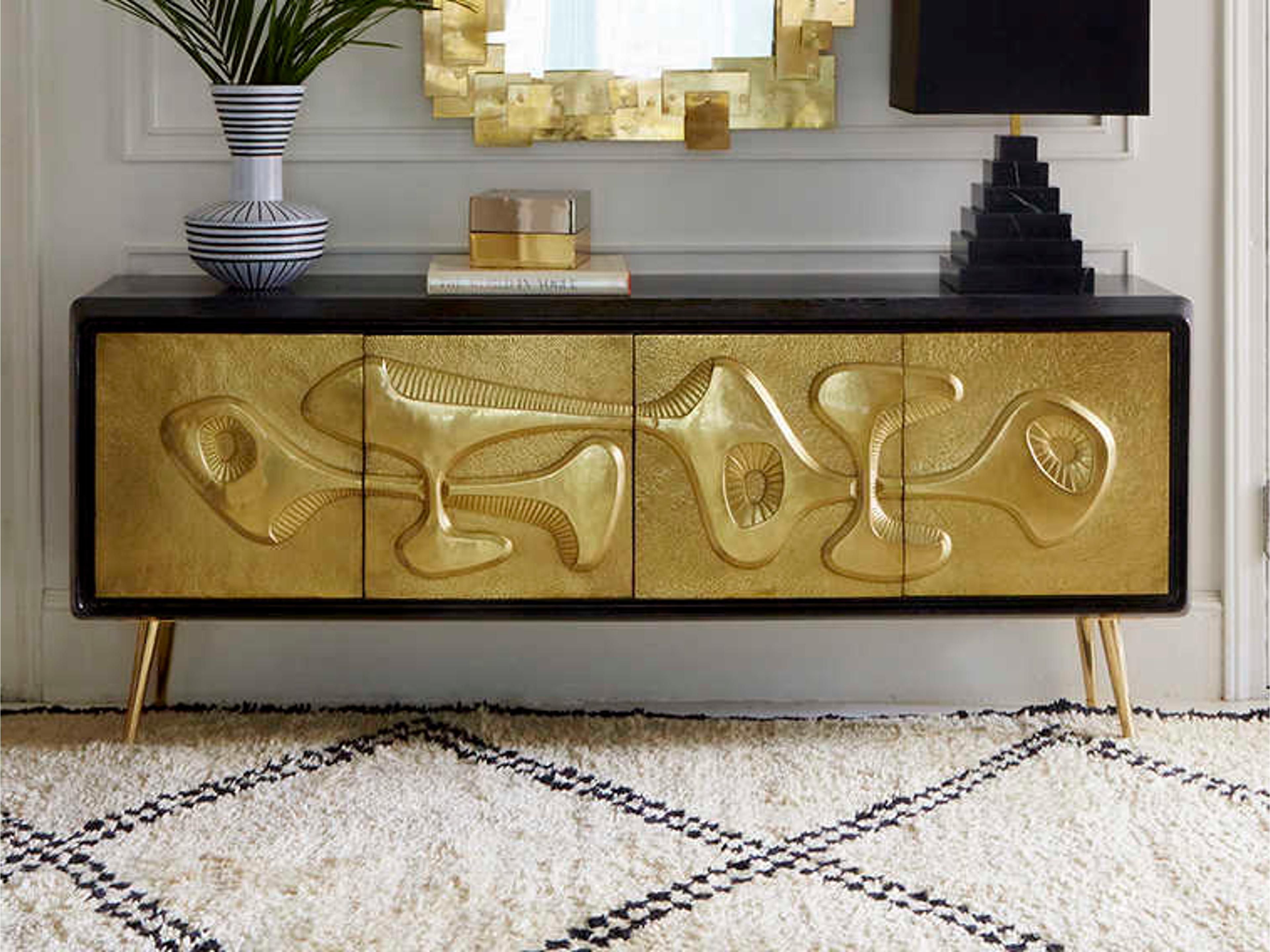 Jonathan Adler Reform 72" Oak Wood Black Brass Credenza Sideboard