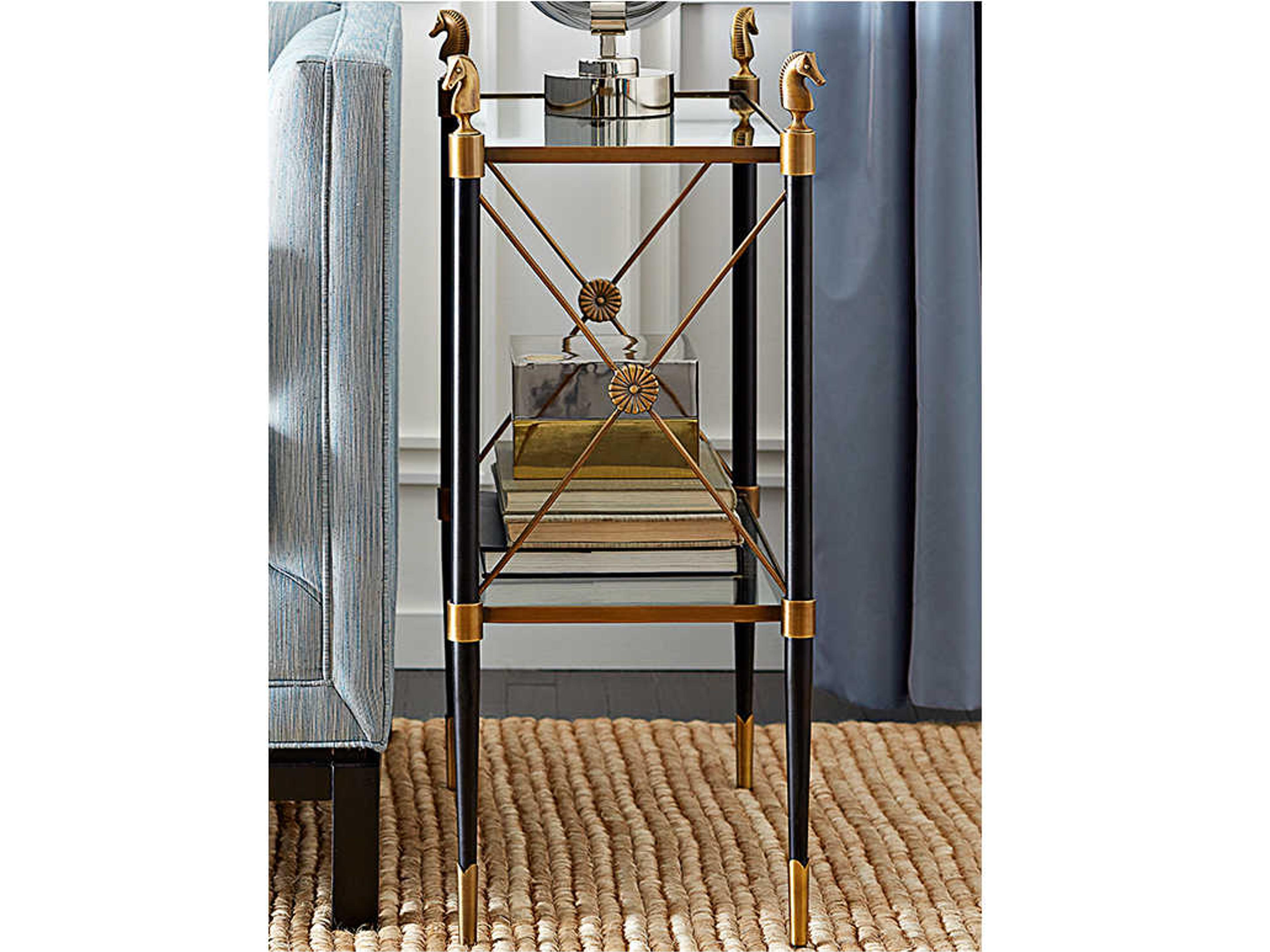 Jonathan Adler Rider Rectangular Glass Black Antique Brass End Table