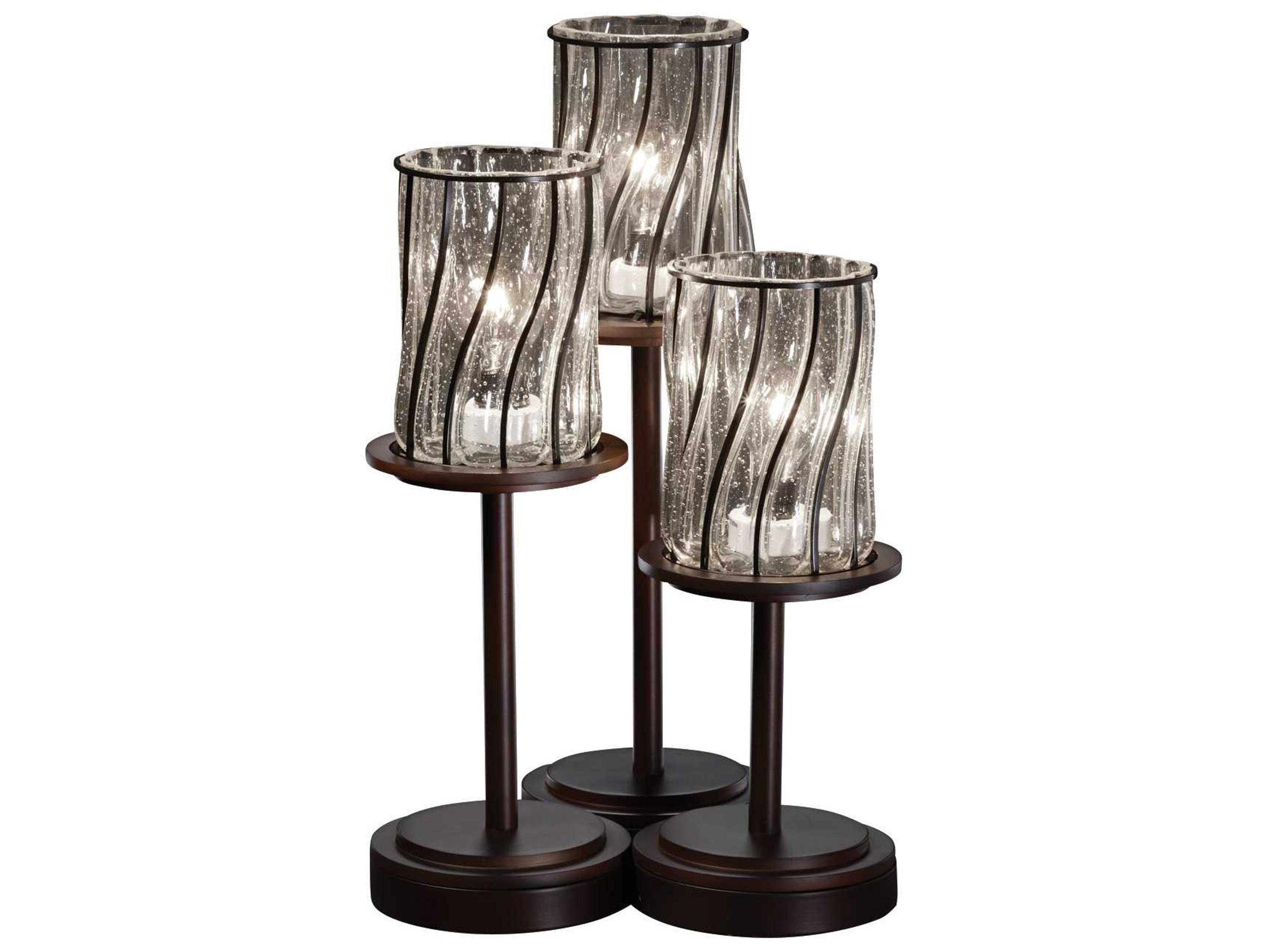 Wire Glass Dakota Cage With Blown Bronze LED Table Lamp