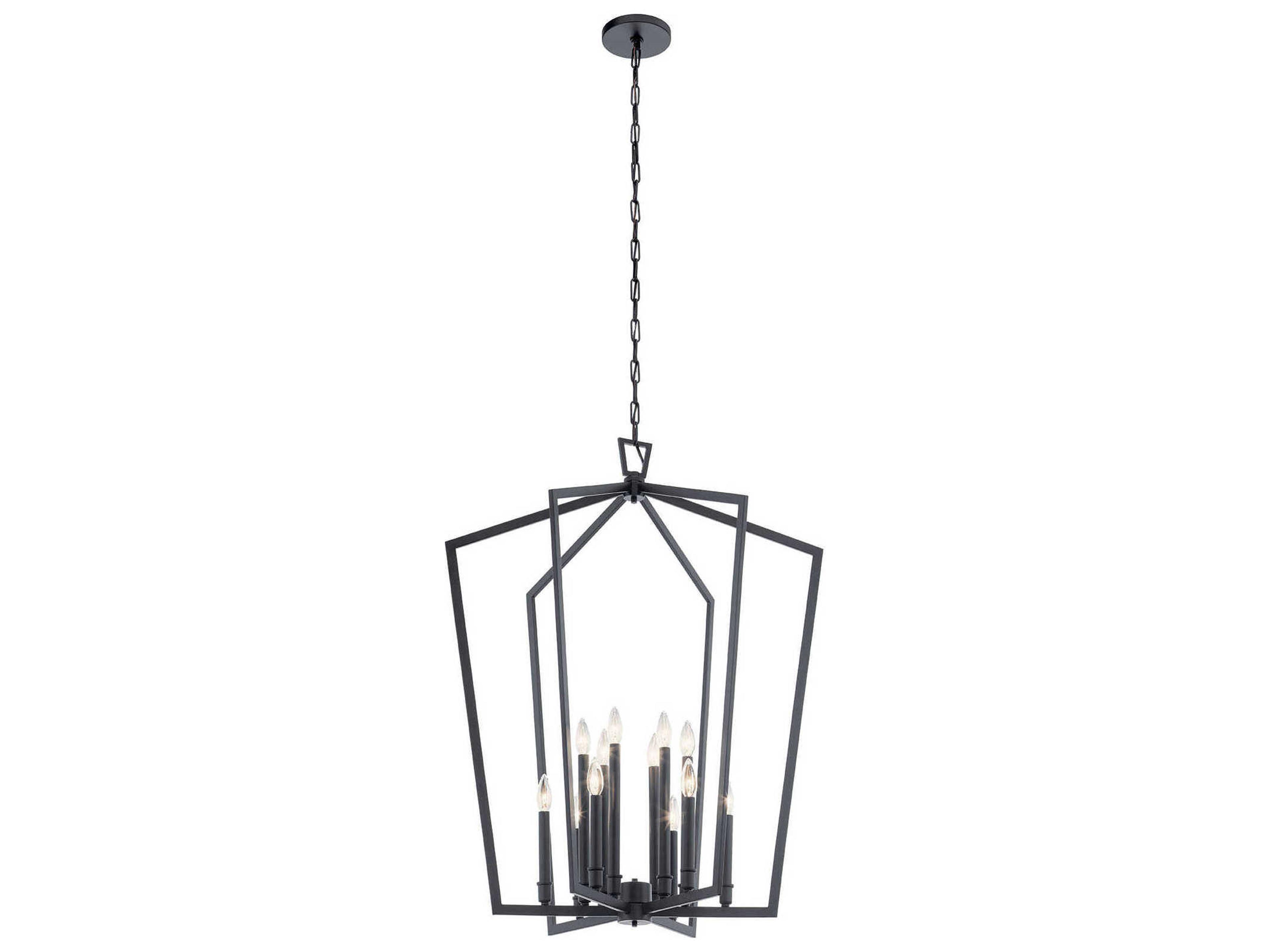 Abbotswell 12-Light Black Candelabra Geometric Linear Chandelier